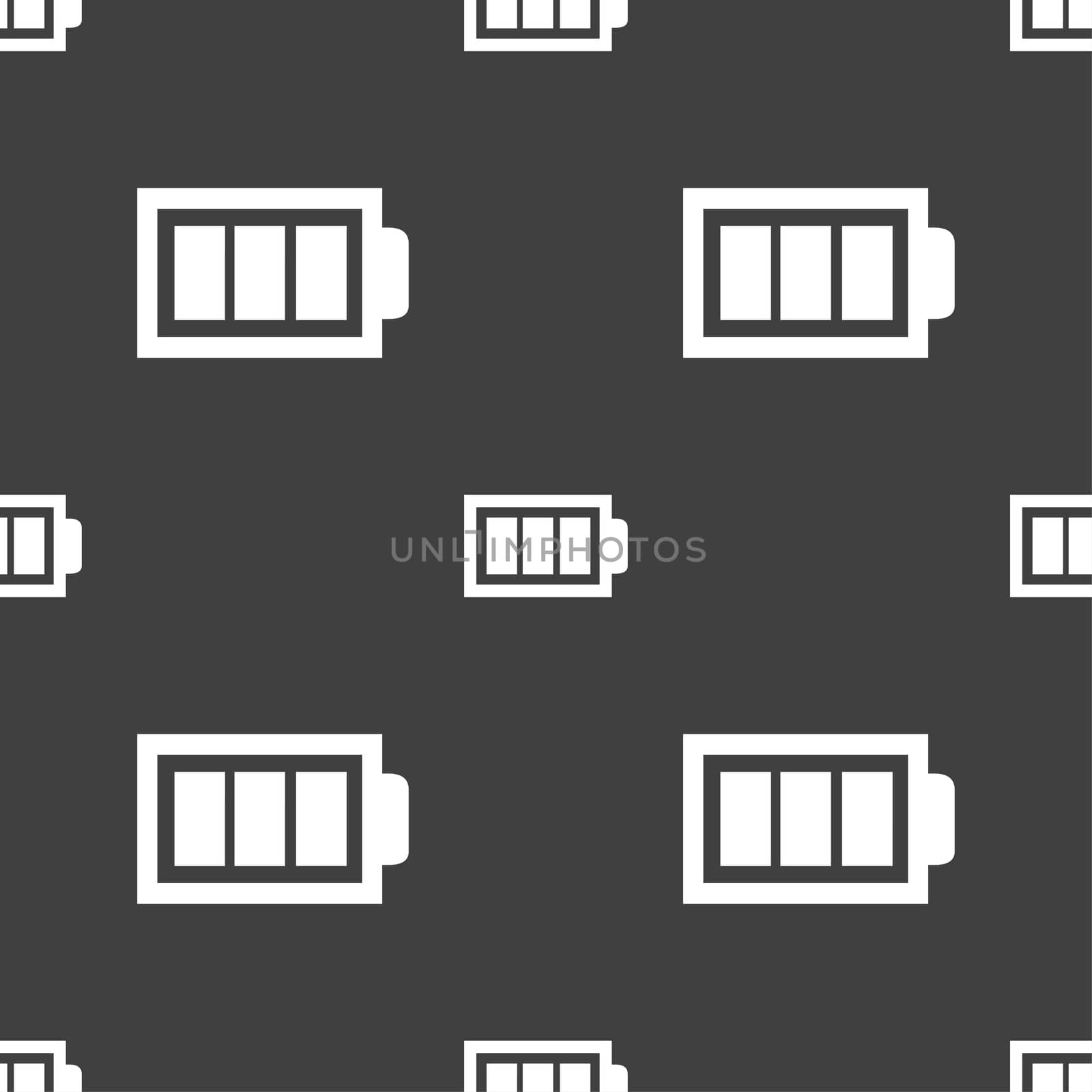 Battery fully charged sign icon. Electricity symbol. Seamless pattern on a gray background.  by serhii_lohvyniuk