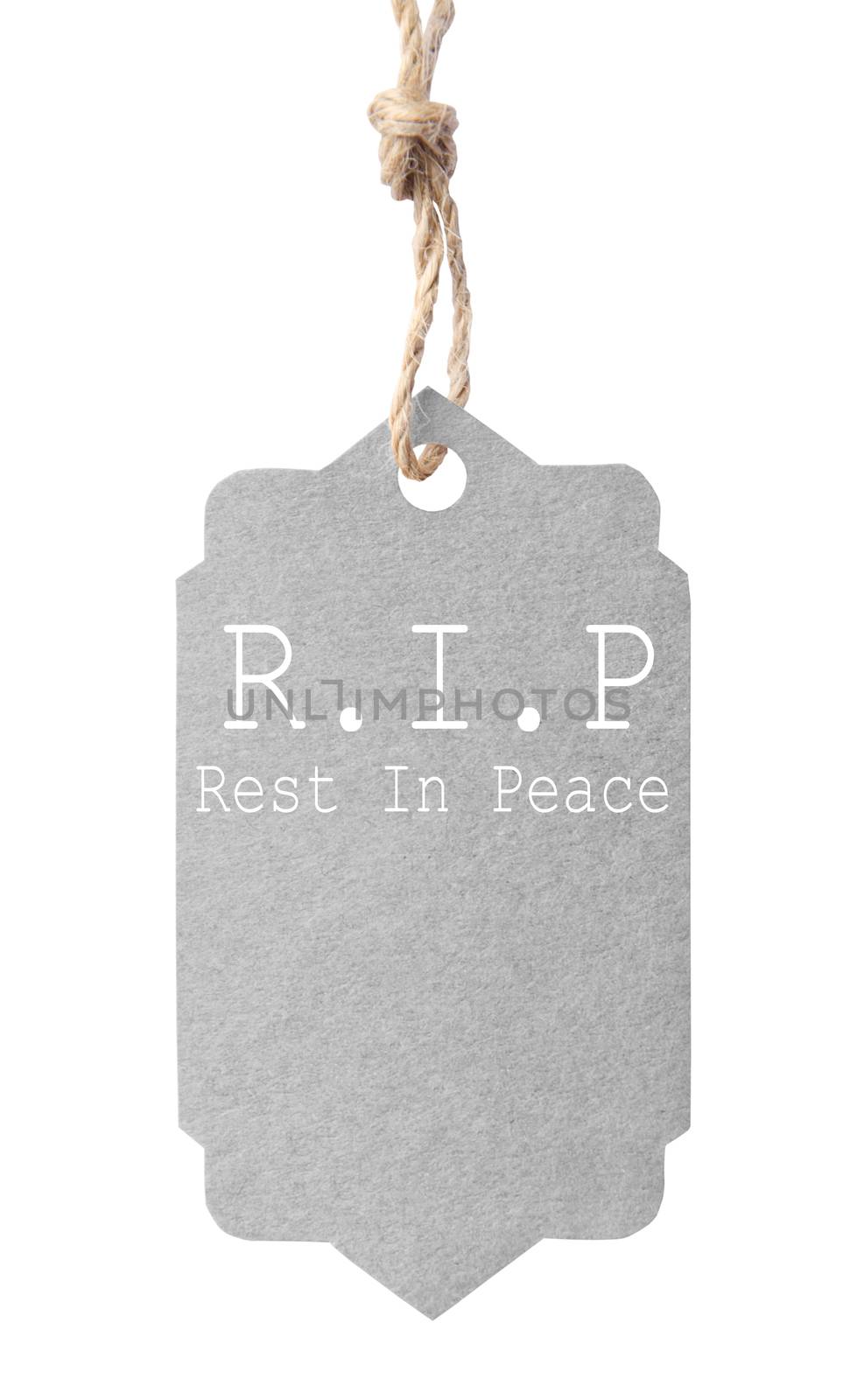Eco friendly label. R.I.P rest in peace, isolated on white backg by Gamjai