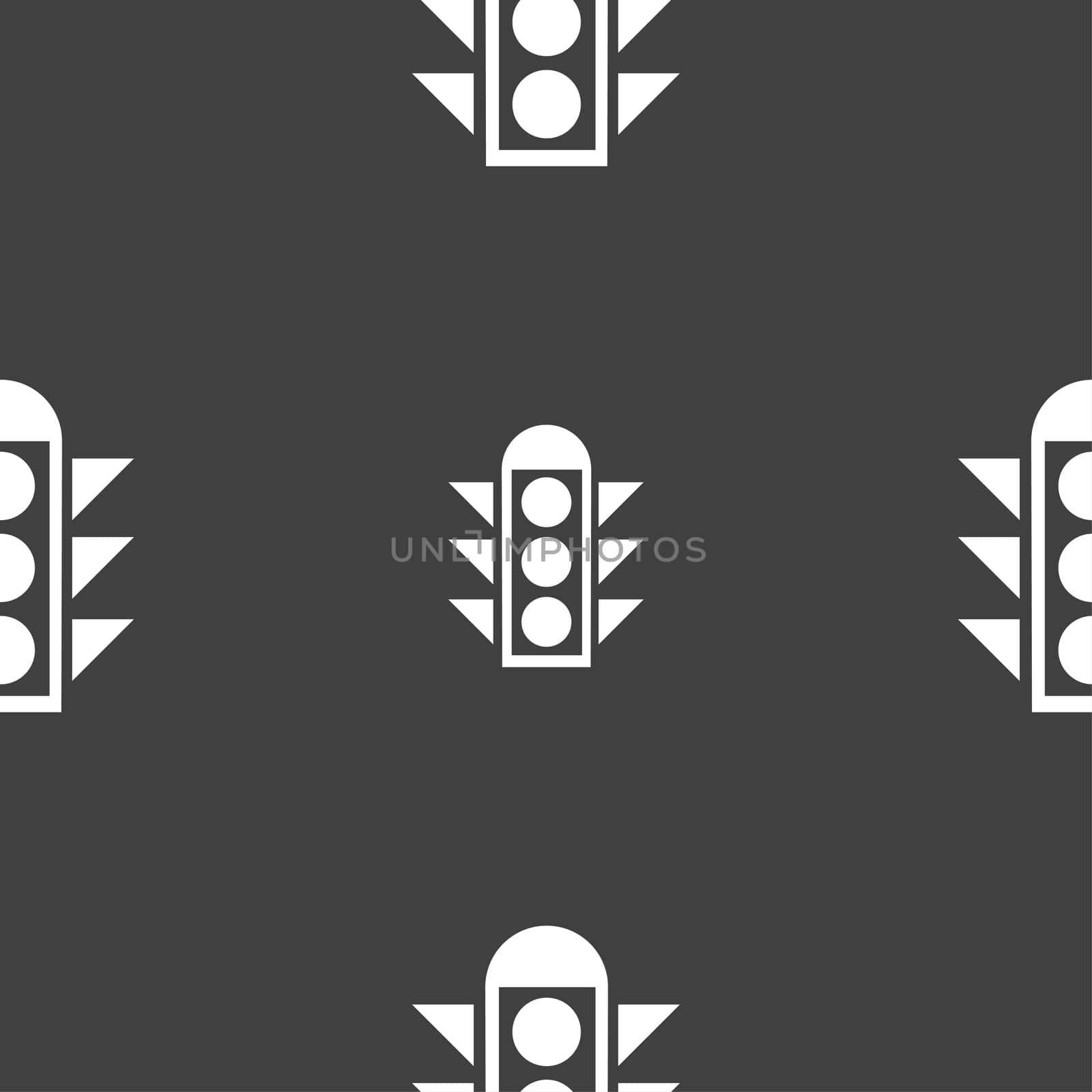 Traffic light signal icon sign. Seamless pattern on a gray background.  by serhii_lohvyniuk