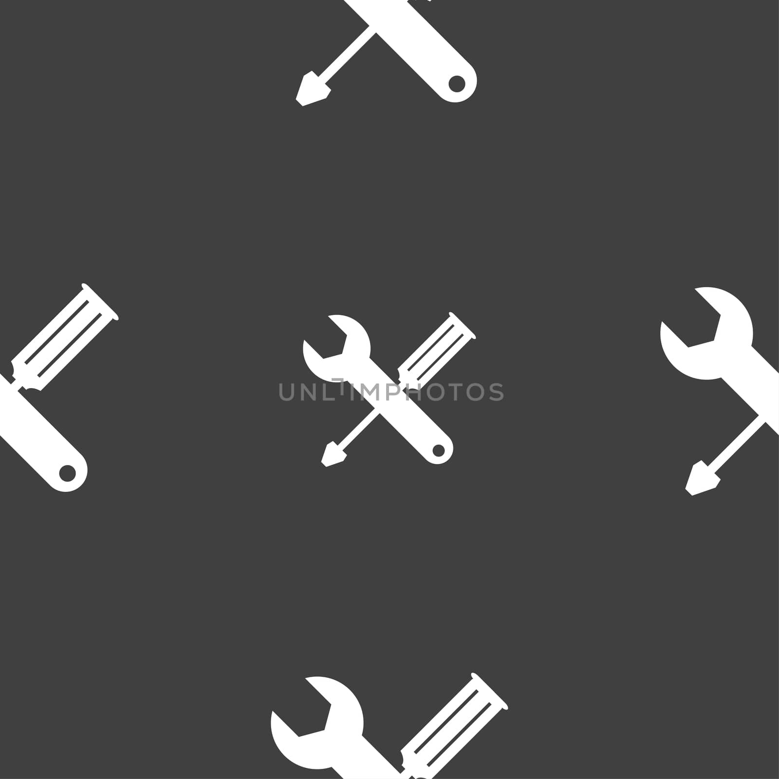 Repair tool sign icon. Service symbol. screwdriver with wrench. Seamless pattern on a gray background. illustration