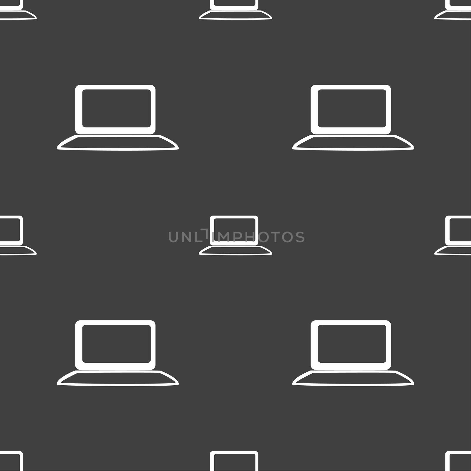 Laptop sign icon. Notebook pc with graph symbol. Monitoring. Seamless pattern on a gray background.  by serhii_lohvyniuk