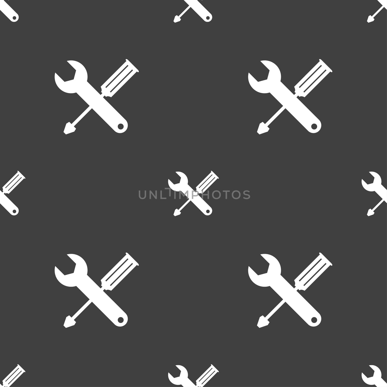 Repair tool sign icon. Service symbol. screwdriver with wrench. Seamless pattern on a gray background.  by serhii_lohvyniuk