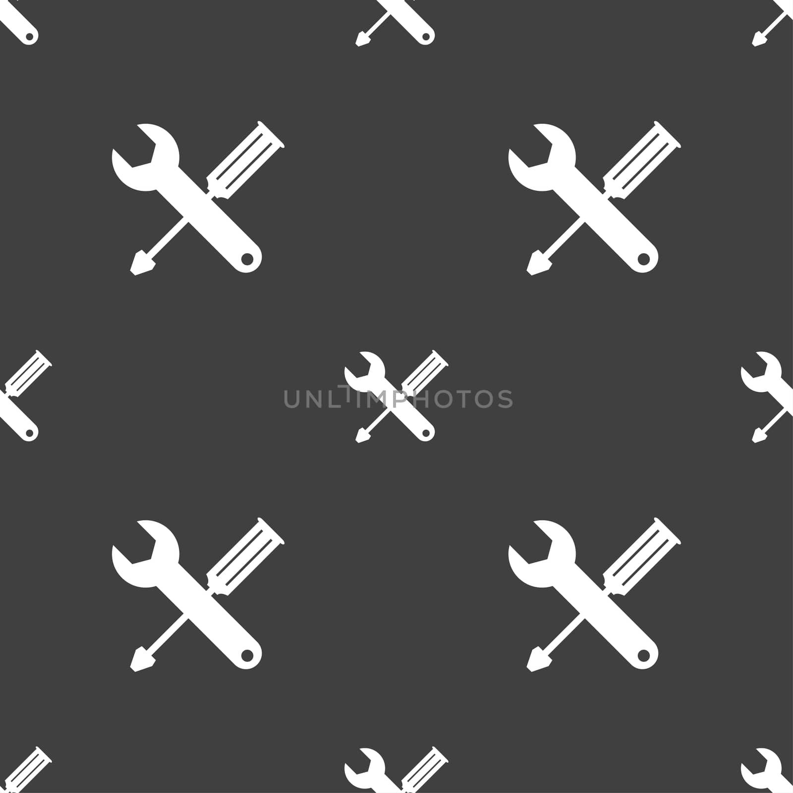 Repair tool sign icon. Service symbol. screwdriver with wrench. Seamless pattern on a gray background. illustration