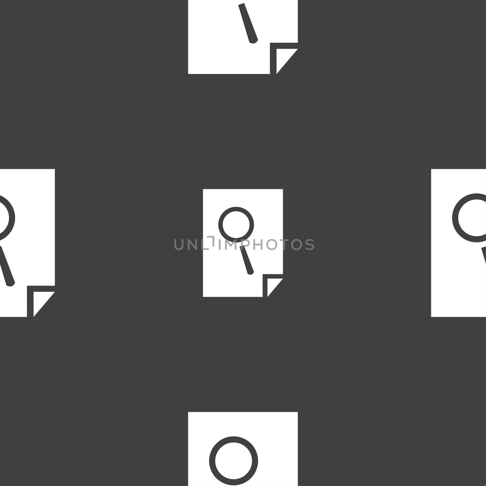 Search in file sign icon. Find document symbol. Seamless pattern on a gray background.  by serhii_lohvyniuk