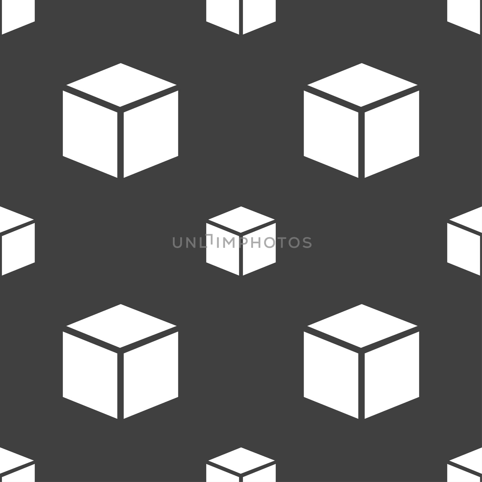 3d cube icon sign. Seamless pattern on a gray background. illustration