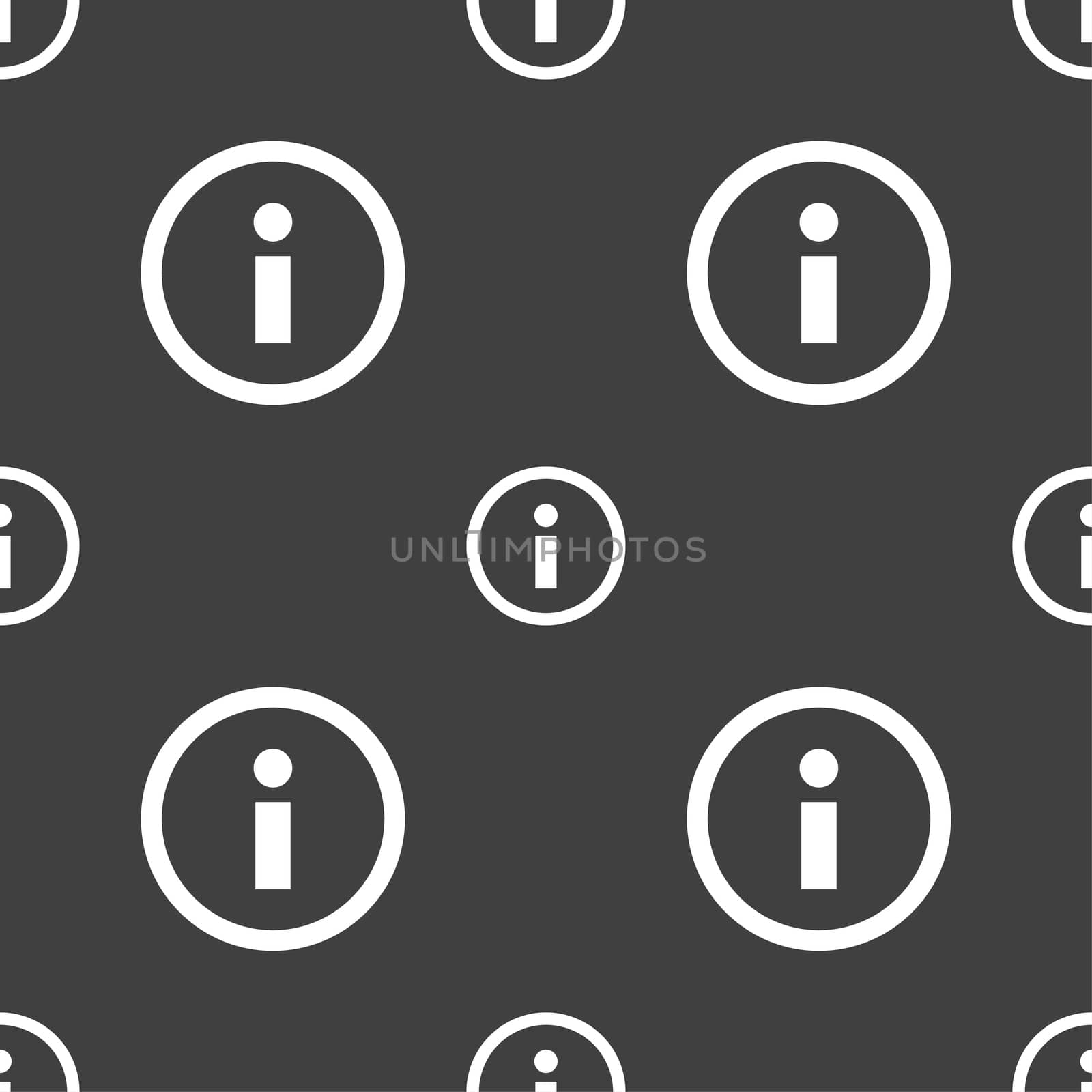 Information sign icon. Info speech bubble symbol. Seamless pattern on a gray background.  by serhii_lohvyniuk