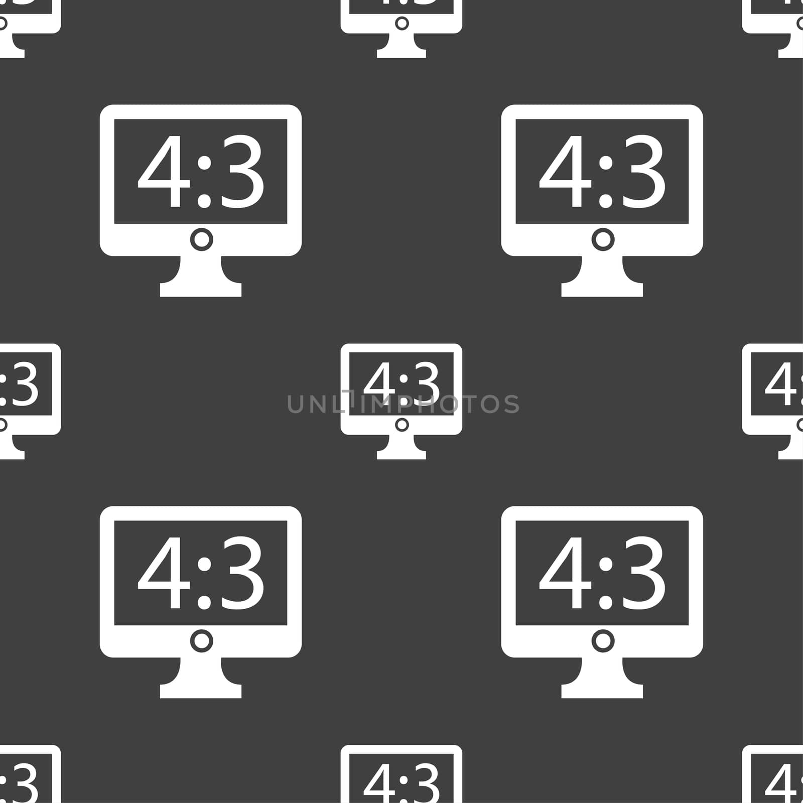 Aspect ratio 4 3 widescreen tv icon sign. Seamless pattern on a gray background.  by serhii_lohvyniuk