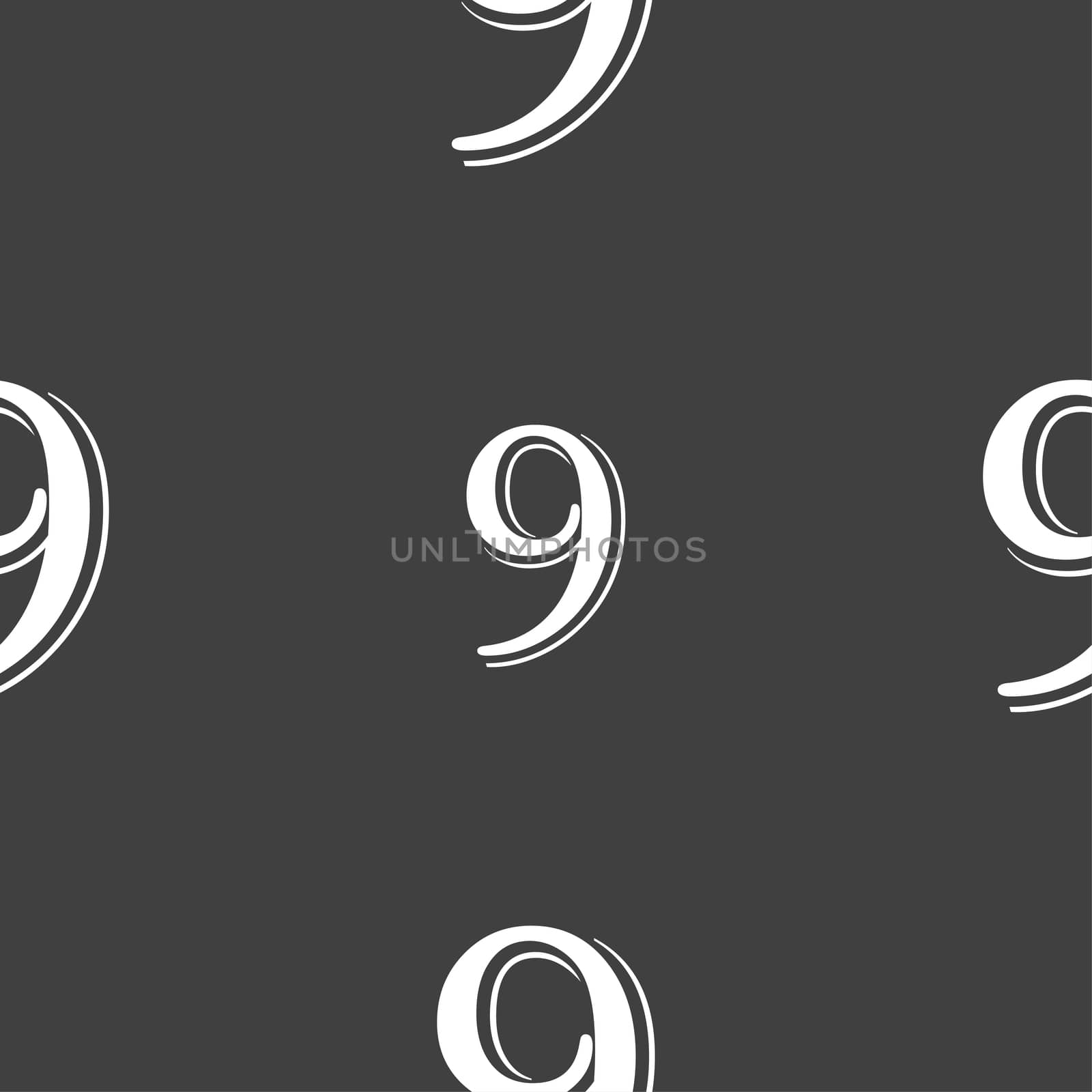 number Nine icon sign. Seamless pattern on a gray background. illustration