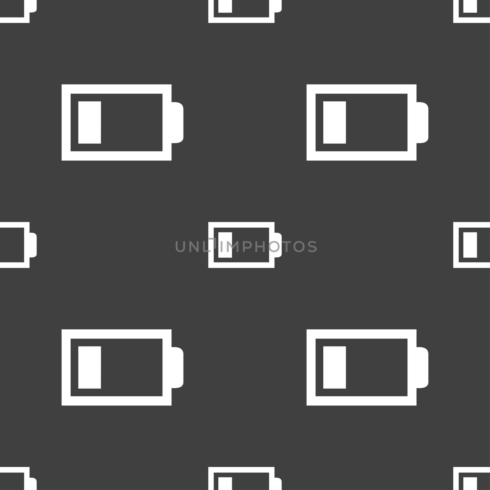 Battery low level sign icon. Electricity symbol. Seamless pattern on a gray background.  by serhii_lohvyniuk