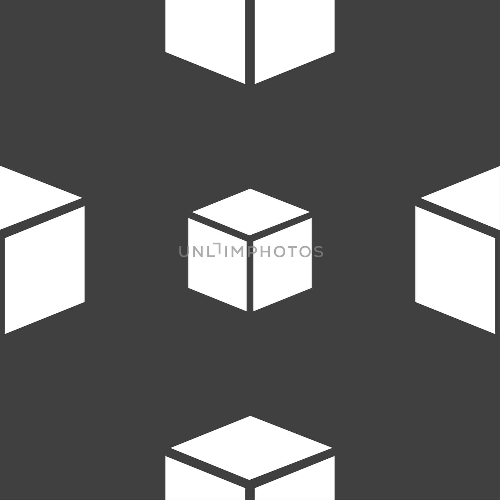 3d cube icon sign. Seamless pattern on a gray background.  by serhii_lohvyniuk