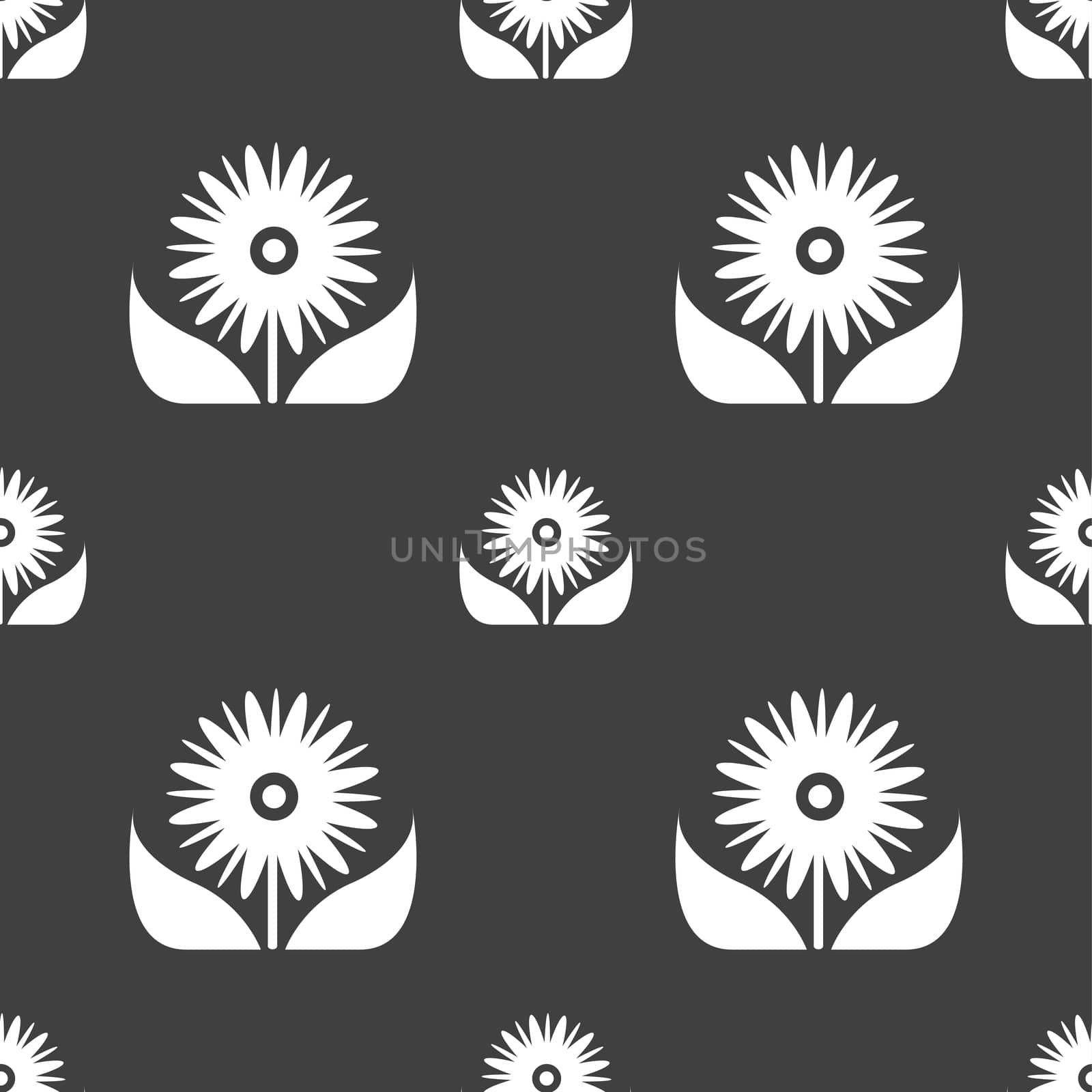 Bouquet of flowers with petals icon sign. Seamless pattern on a gray background.  by serhii_lohvyniuk
