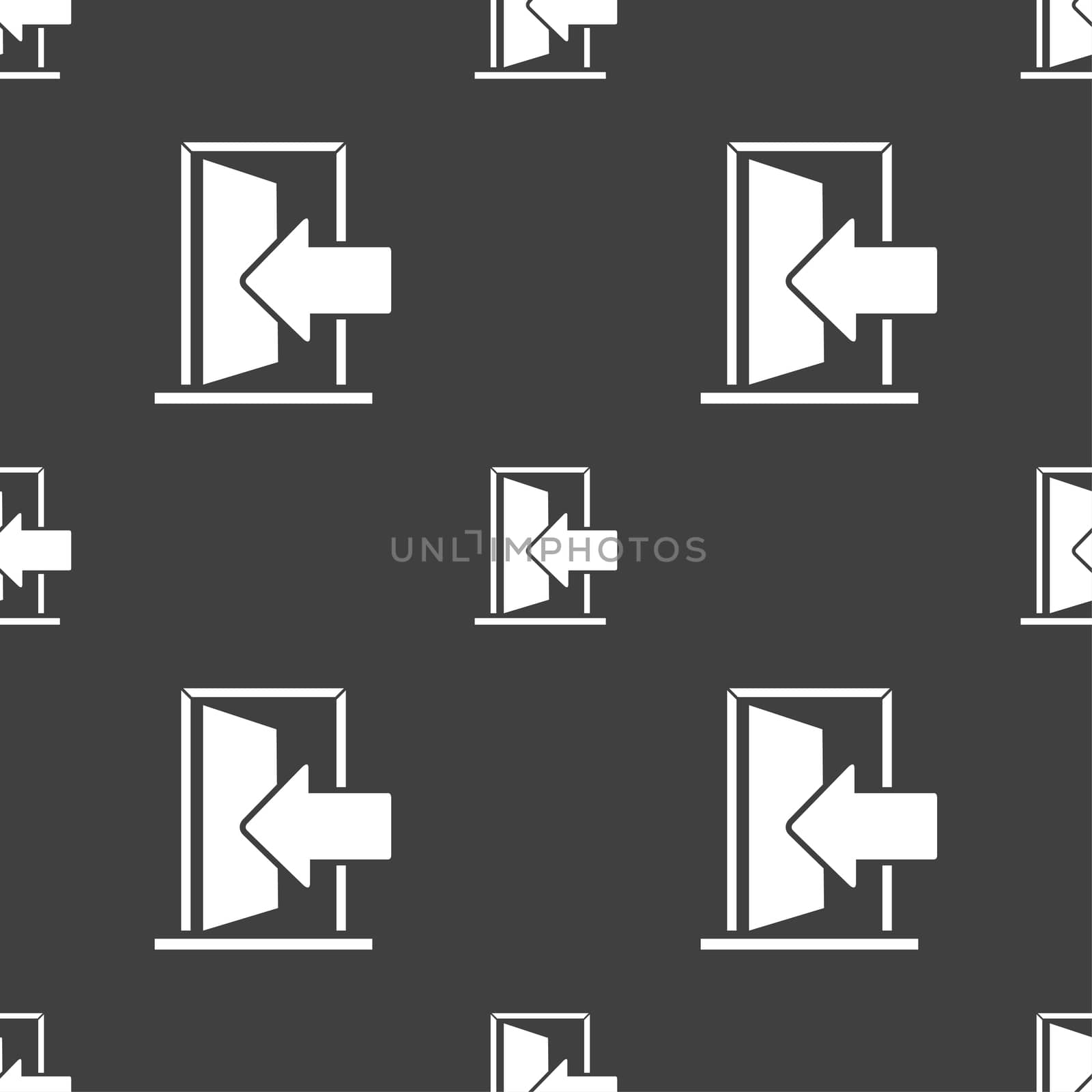 Door, Enter or exit icon sign. Seamless pattern on a gray background.  by serhii_lohvyniuk