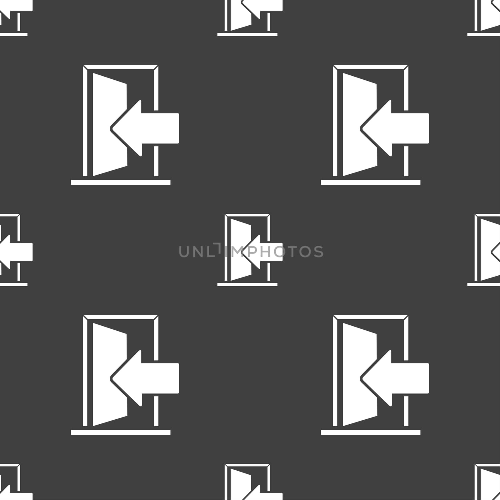 Door, Enter or exit icon sign. Seamless pattern on a gray background. illustration