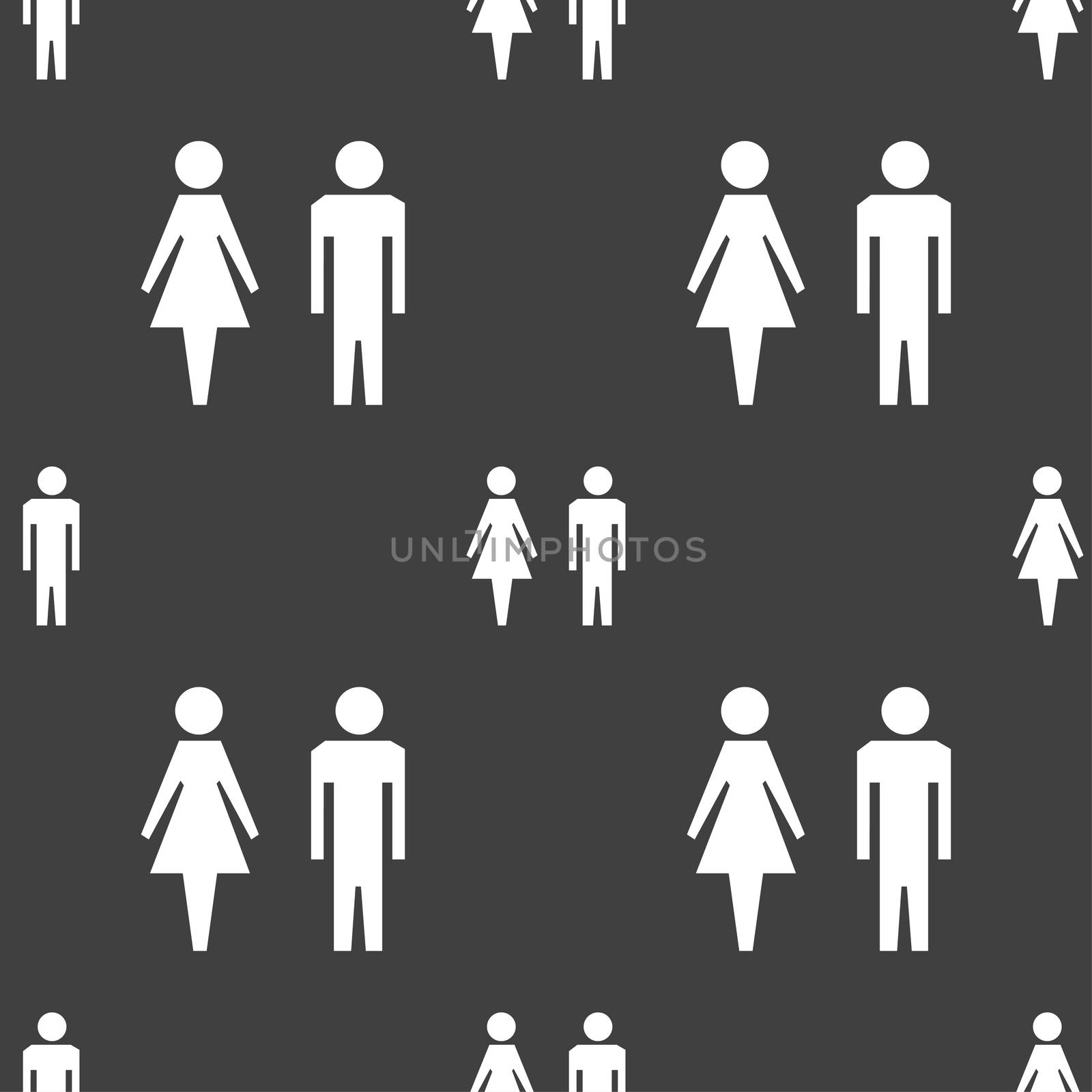 WC sign icon. Toilet symbol. Male and Female toilet. Seamless pattern on a gray background. illustration