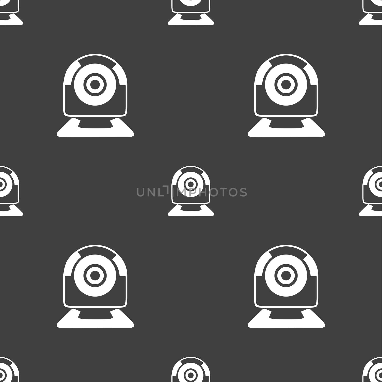 Webcam sign icon. Web video chat symbol. Camera chat. Seamless pattern on a gray background. illustration