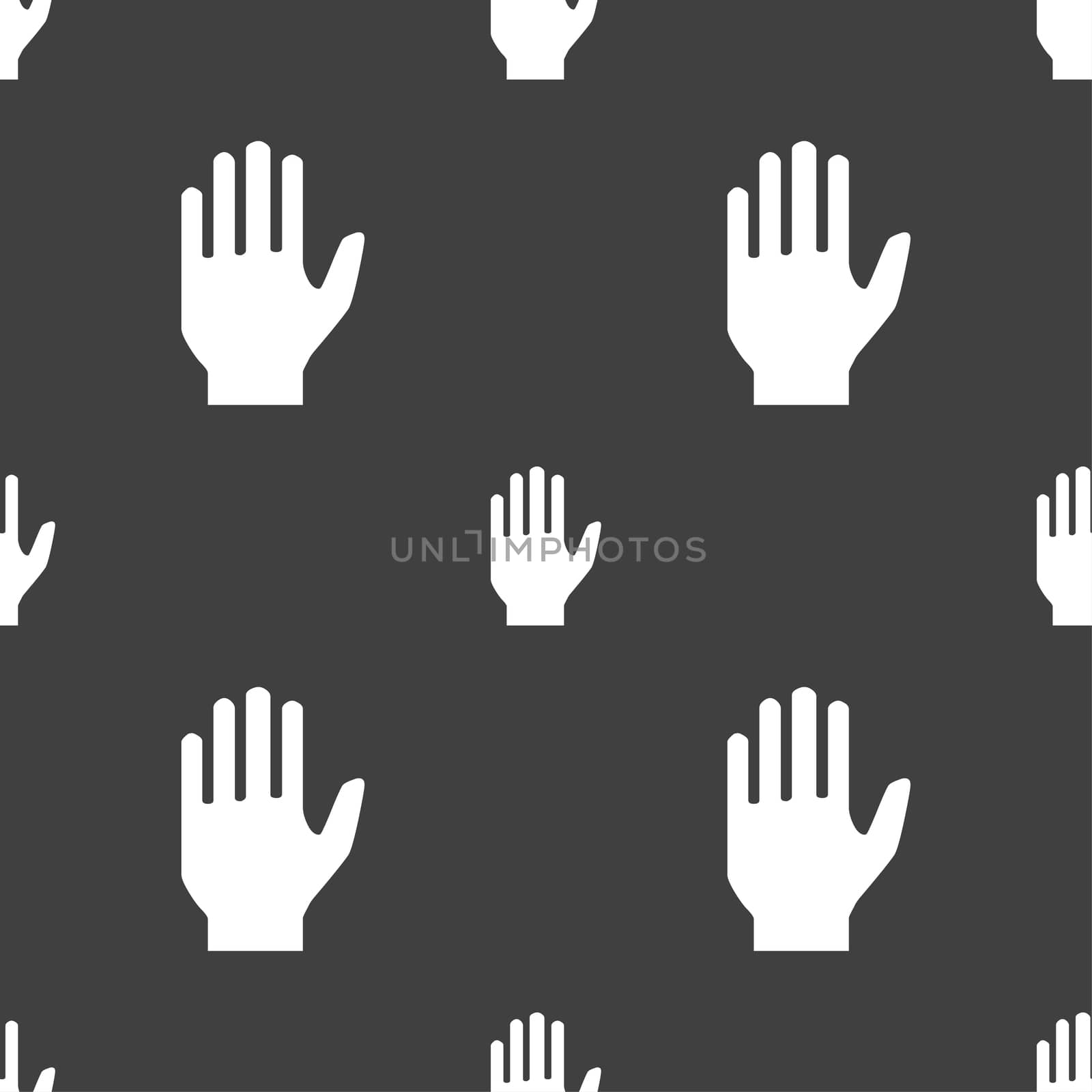 Hand print sign icon. Stop symbol. Seamless pattern on a gray background. illustration