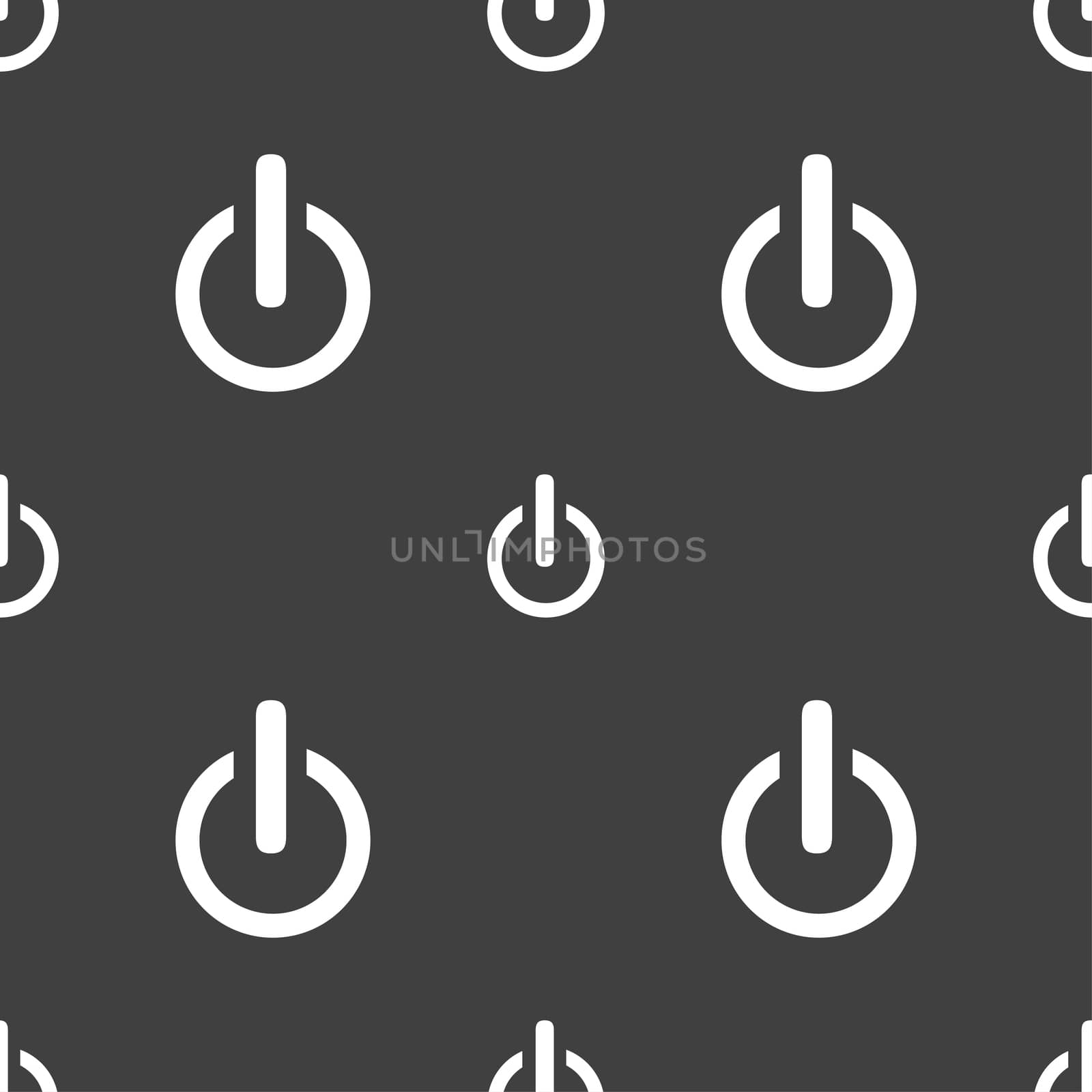 Power sign icon. Switch on symbol. Seamless pattern on a gray background. illustration