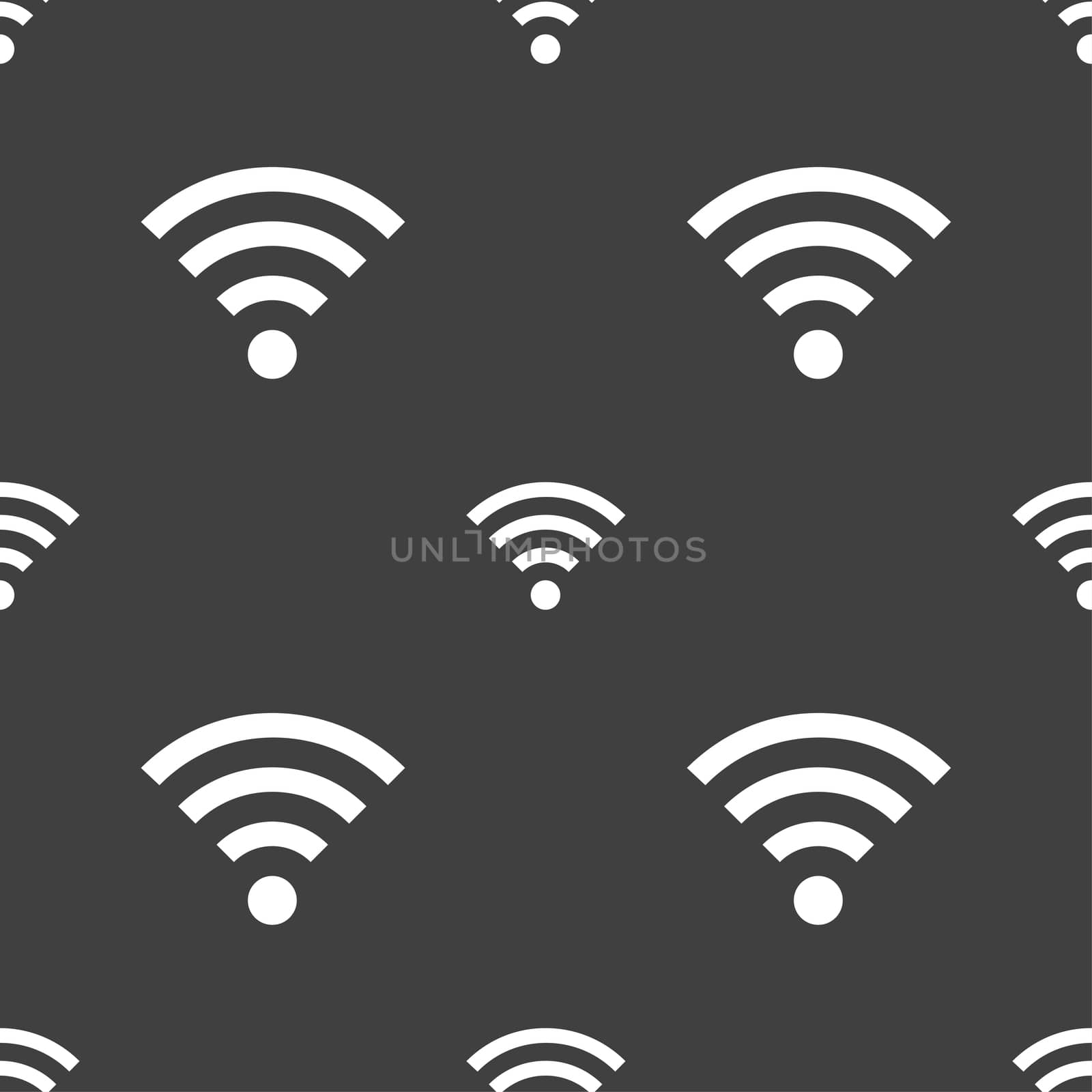 Wifi sign. Wi-fi symbol. Wireless Network icon zone. Seamless pattern on a gray background.  by serhii_lohvyniuk