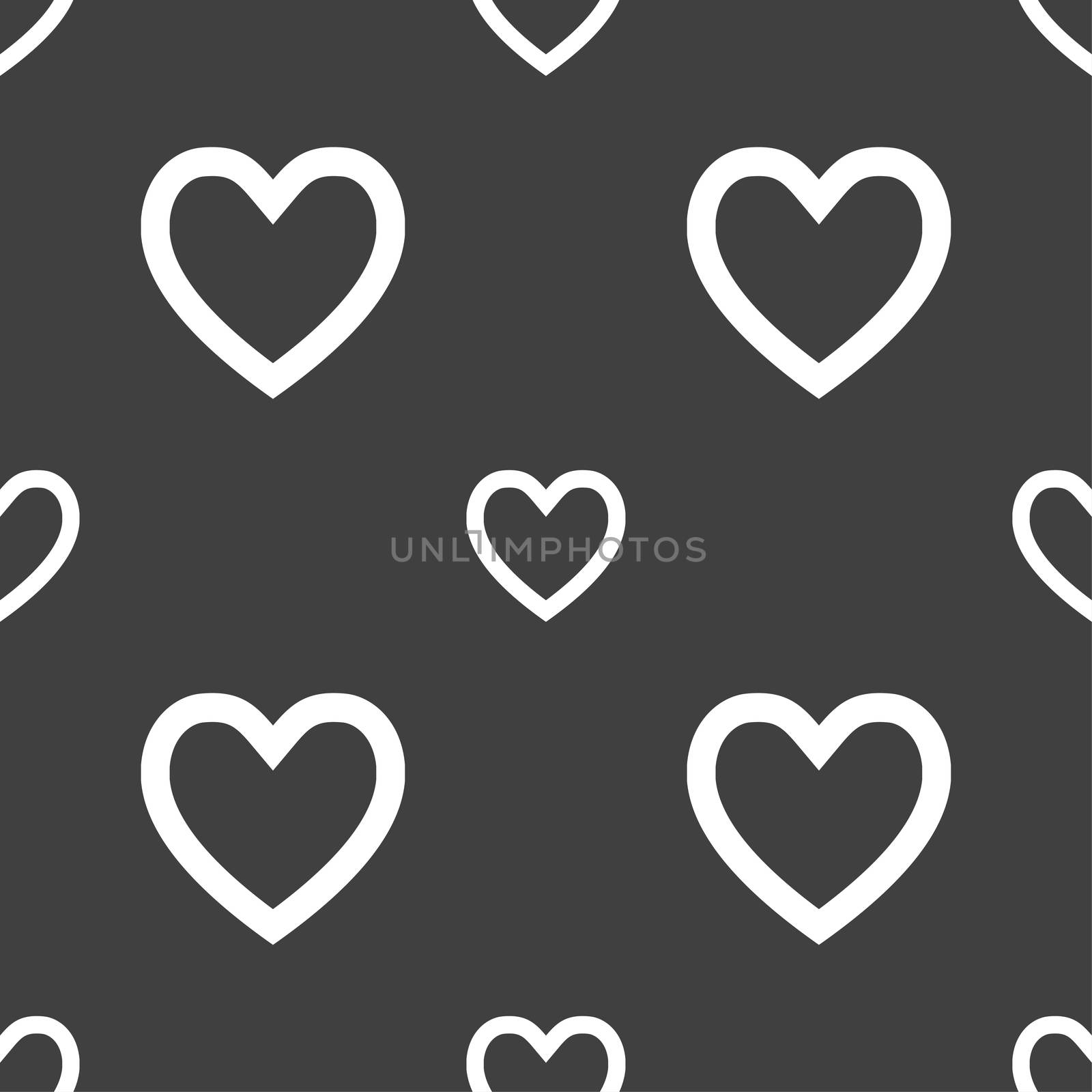Heart sign icon. Love symbol. Seamless pattern on a gray background.  by serhii_lohvyniuk