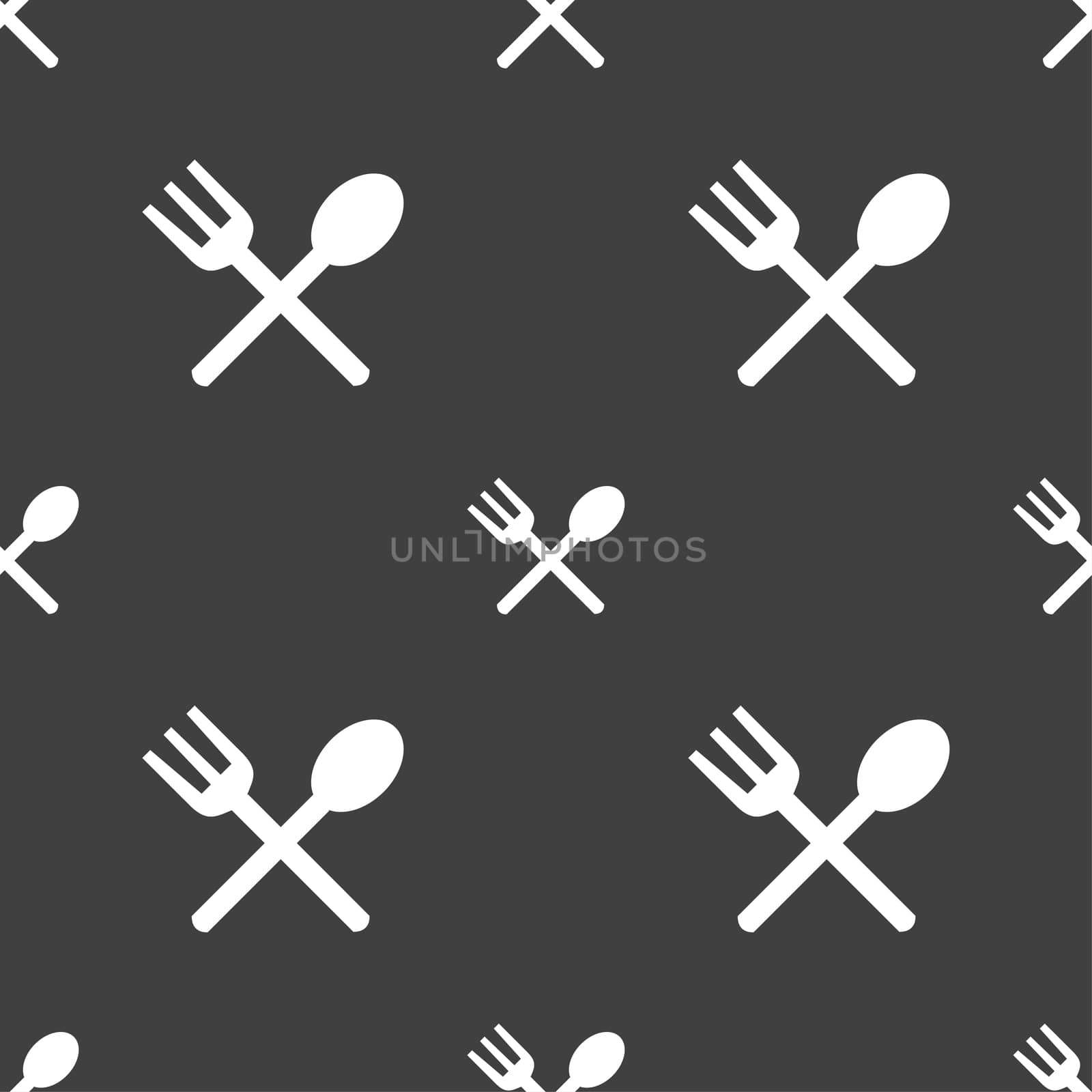 Fork and spoon crosswise, Cutlery, Eat icon sign. Seamless pattern on a gray background. illustration