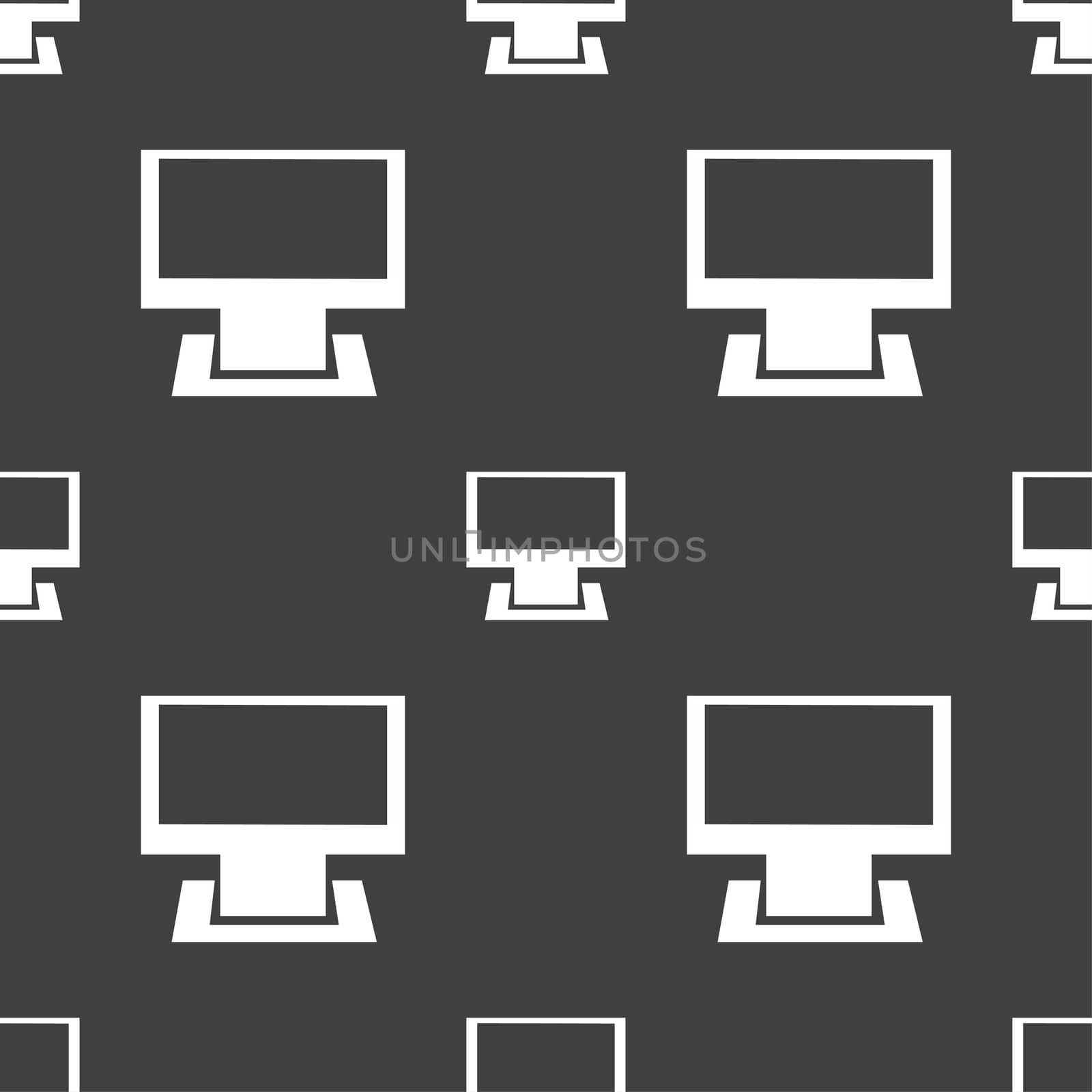 Computer widescreen monitor sign icon. Seamless pattern on a gray background.  by serhii_lohvyniuk