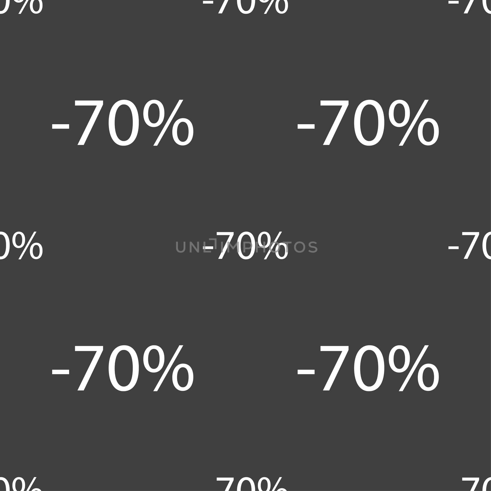 70 percent discount sign icon. Sale symbol. Special offer label. Seamless pattern on a gray background.  by serhii_lohvyniuk