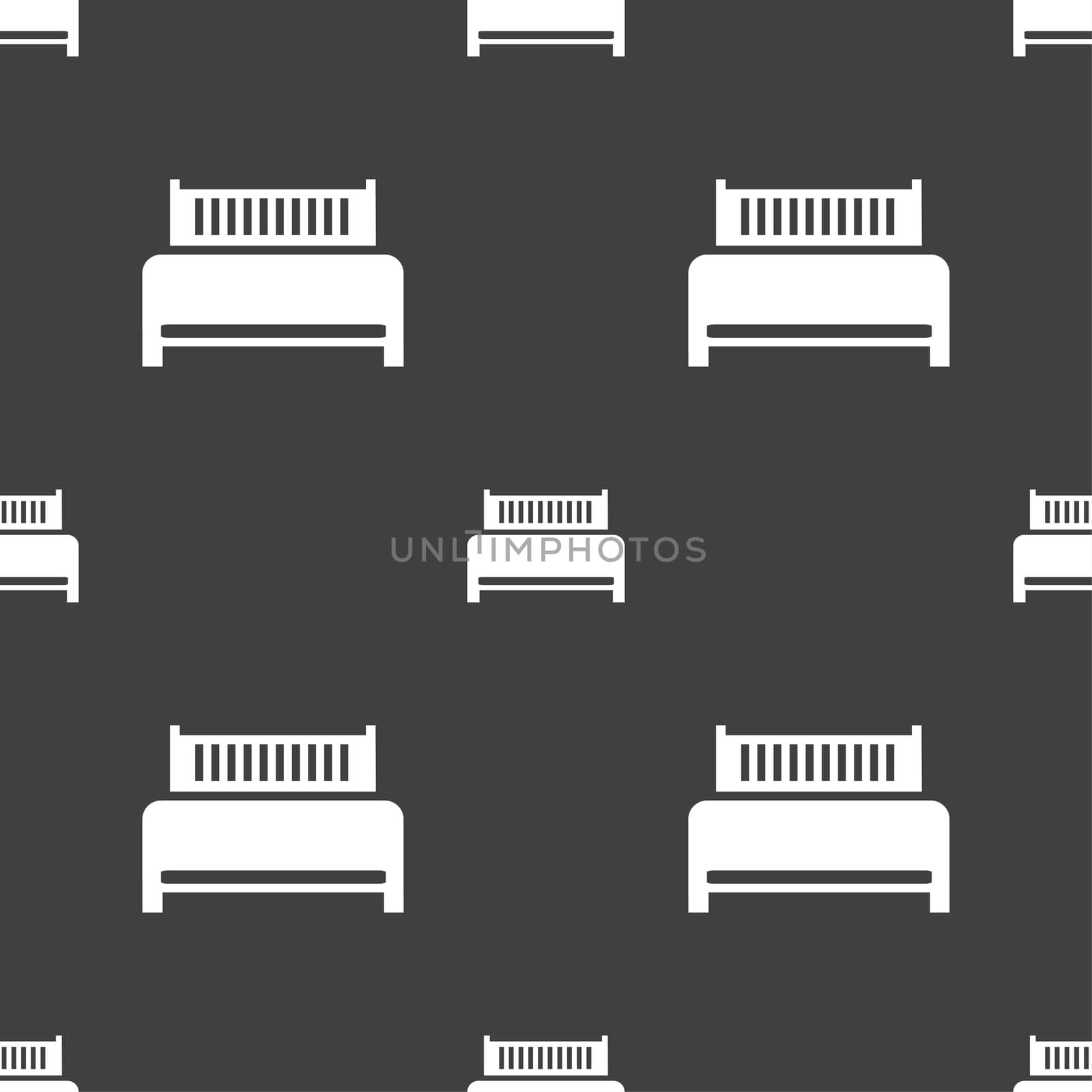 Hotel, bed icon sign. Seamless pattern on a gray background. illustration