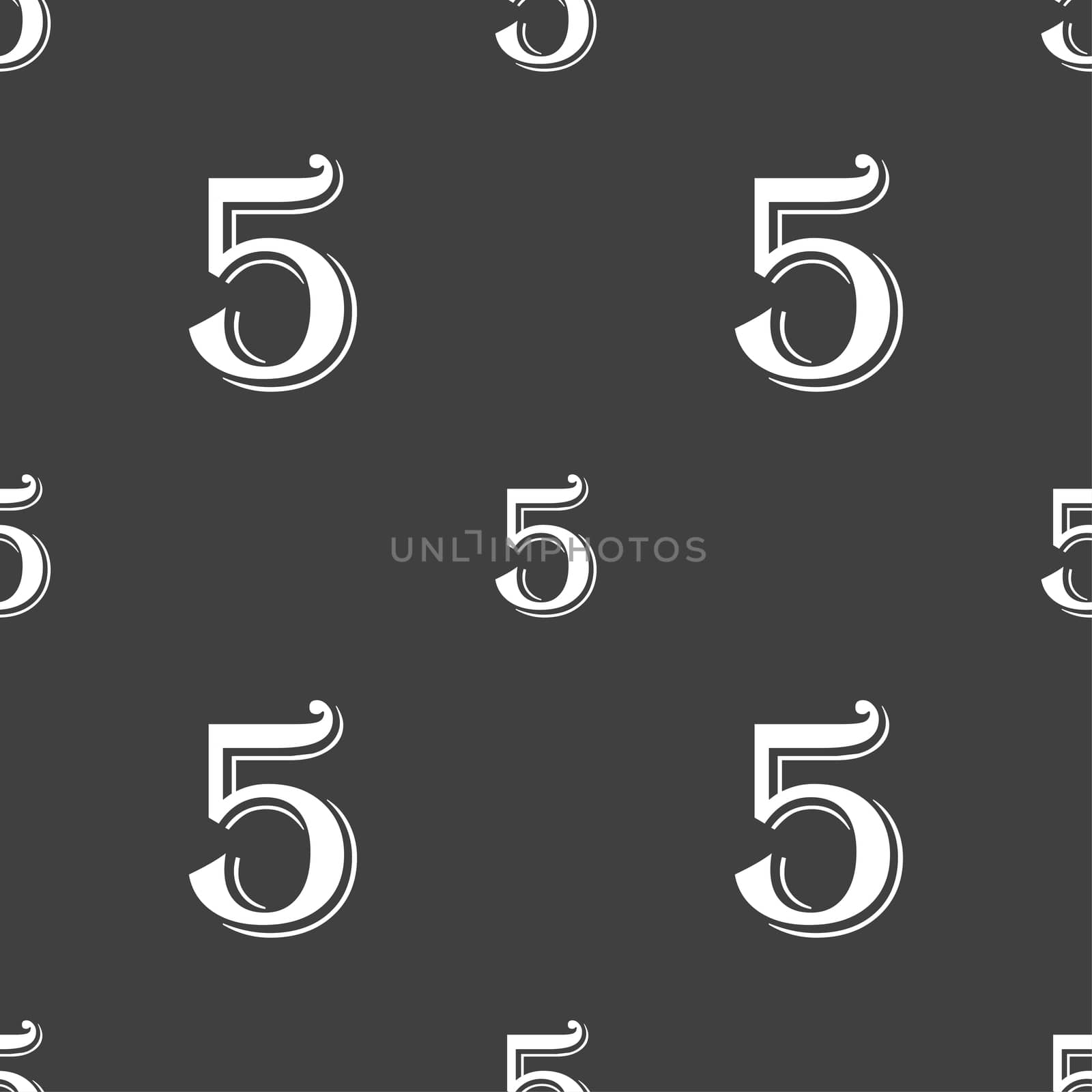 number five icon sign. Seamless pattern on a gray background. illustration