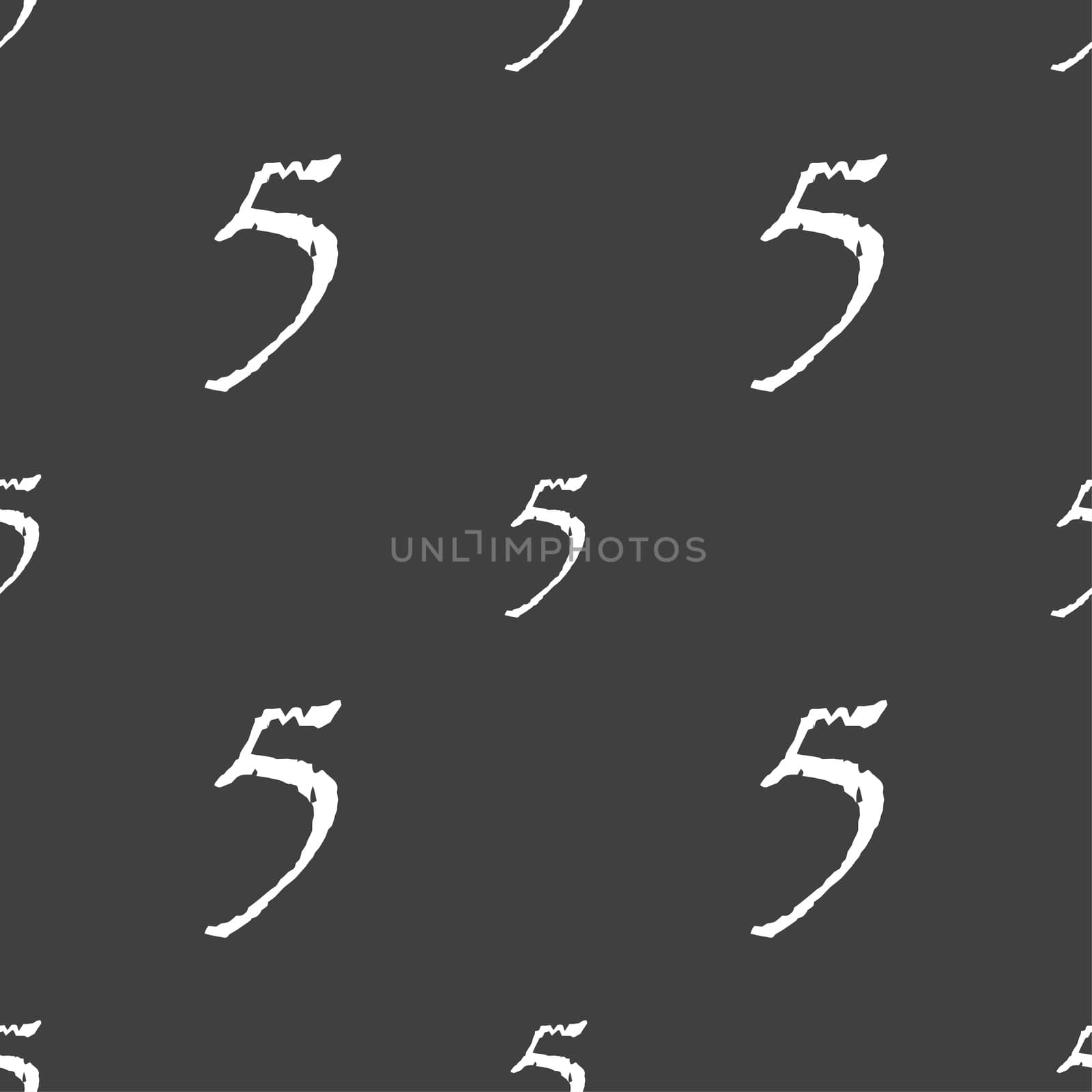 number five icon sign. Seamless pattern on a gray background. illustration