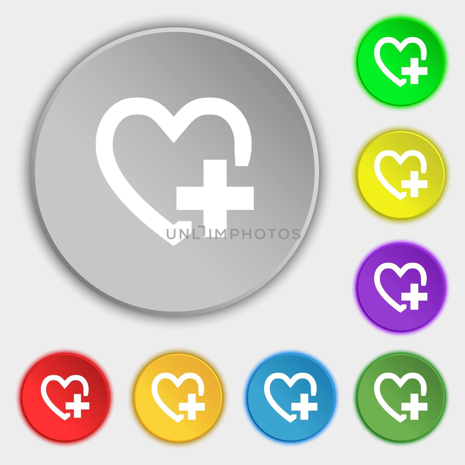 Heart sign icon. Love symbol. Symbols on eight flat buttons. illustration
