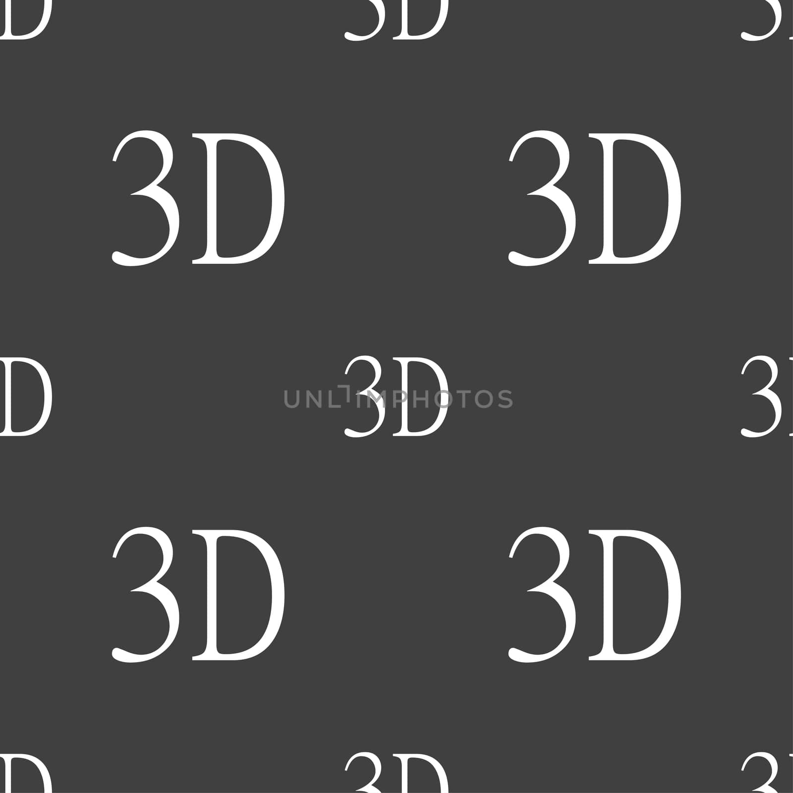 3D sign icon. 3D-New technology symbol. Seamless pattern on a gray background.  by serhii_lohvyniuk