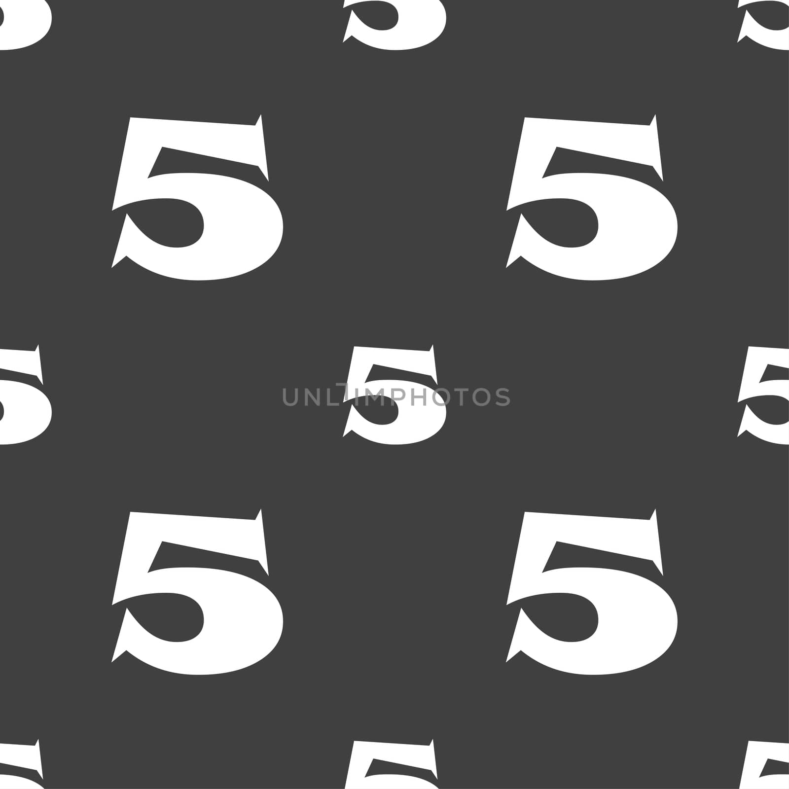 number five icon sign. Seamless pattern on a gray background. illustration