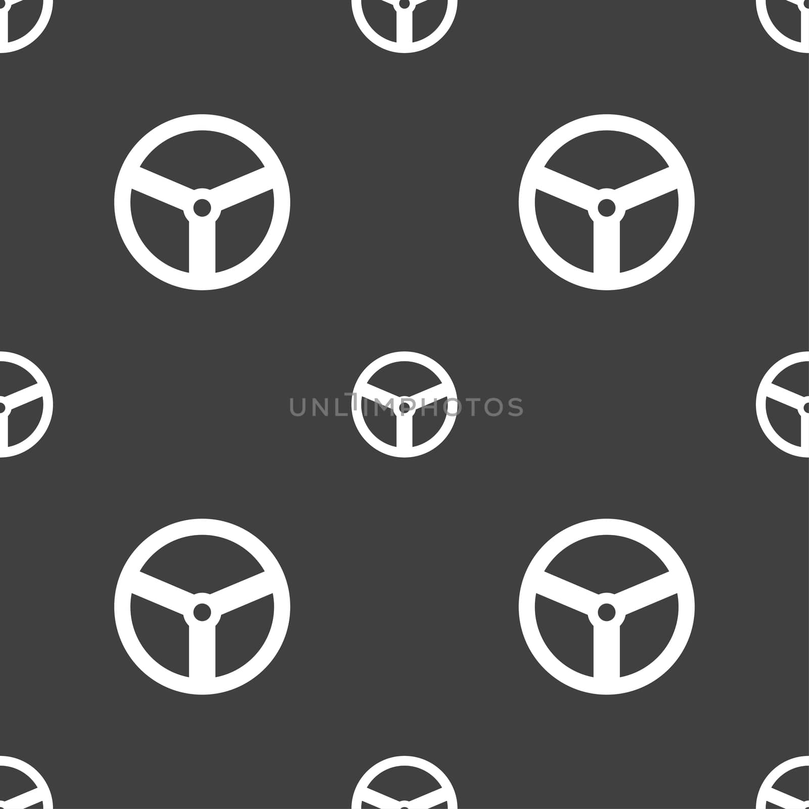 Steering wheel icon sign. Seamless pattern on a gray background. illustration