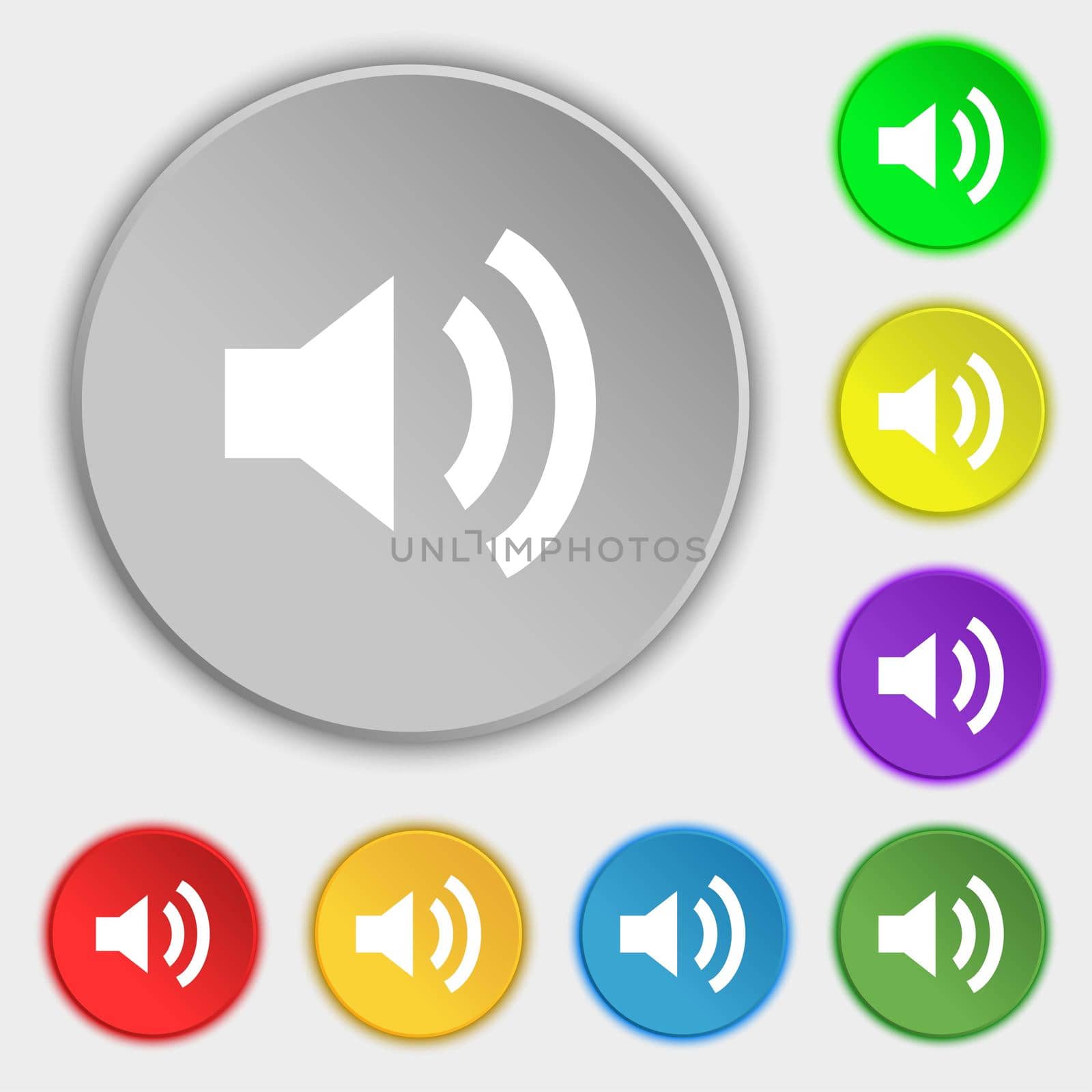 Speaker volume sign icon. Sound symbol. Symbols on eight flat buttons. illustration