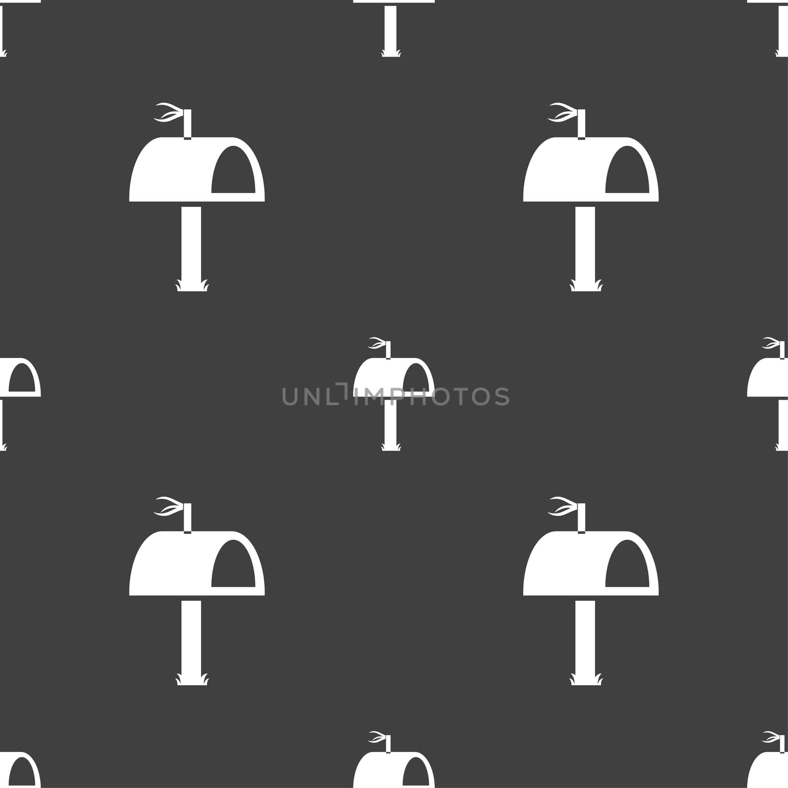 Mailbox icon sign. Seamless pattern on a gray background.  by serhii_lohvyniuk