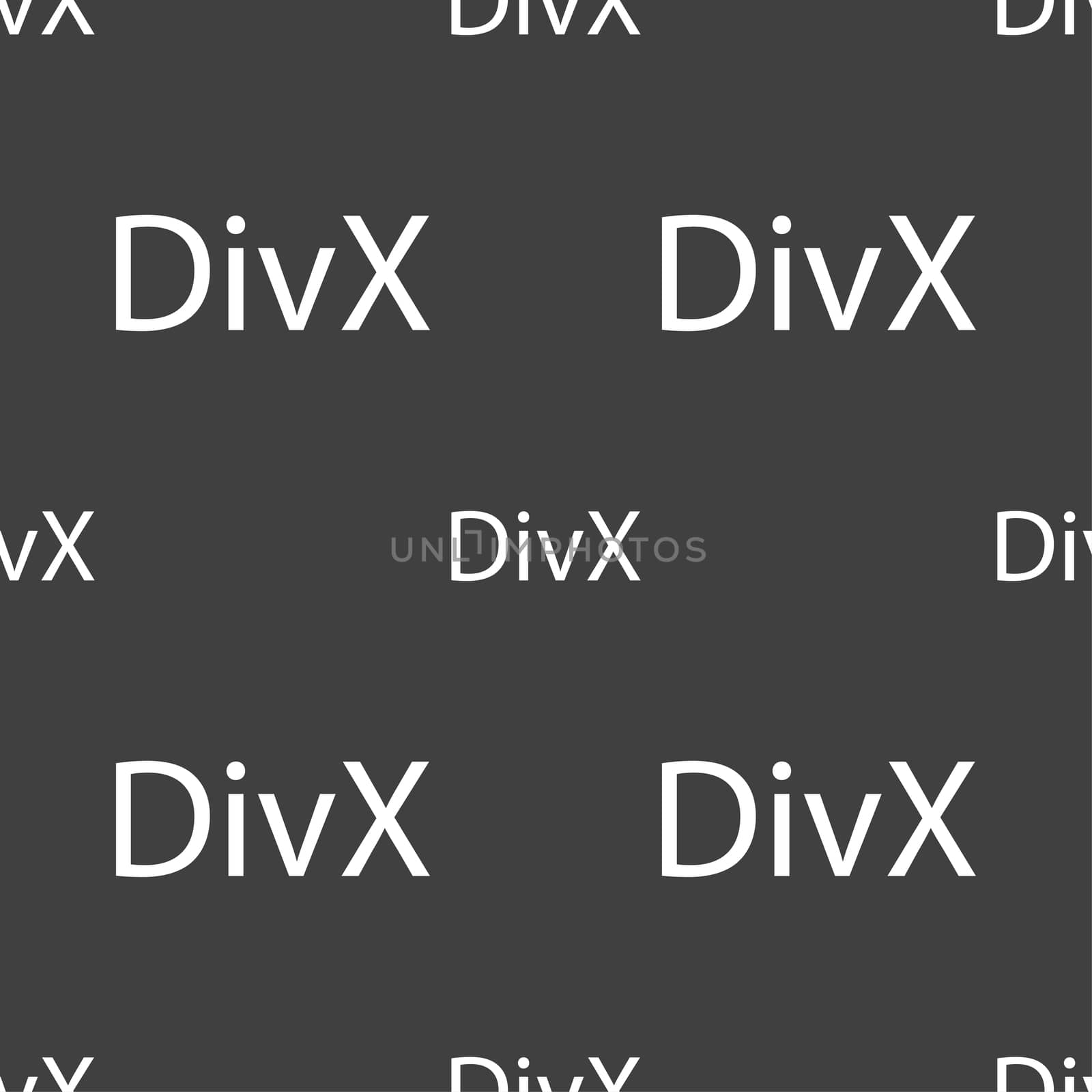 DivX video format sign icon. symbol. Seamless pattern on a gray background. illustration