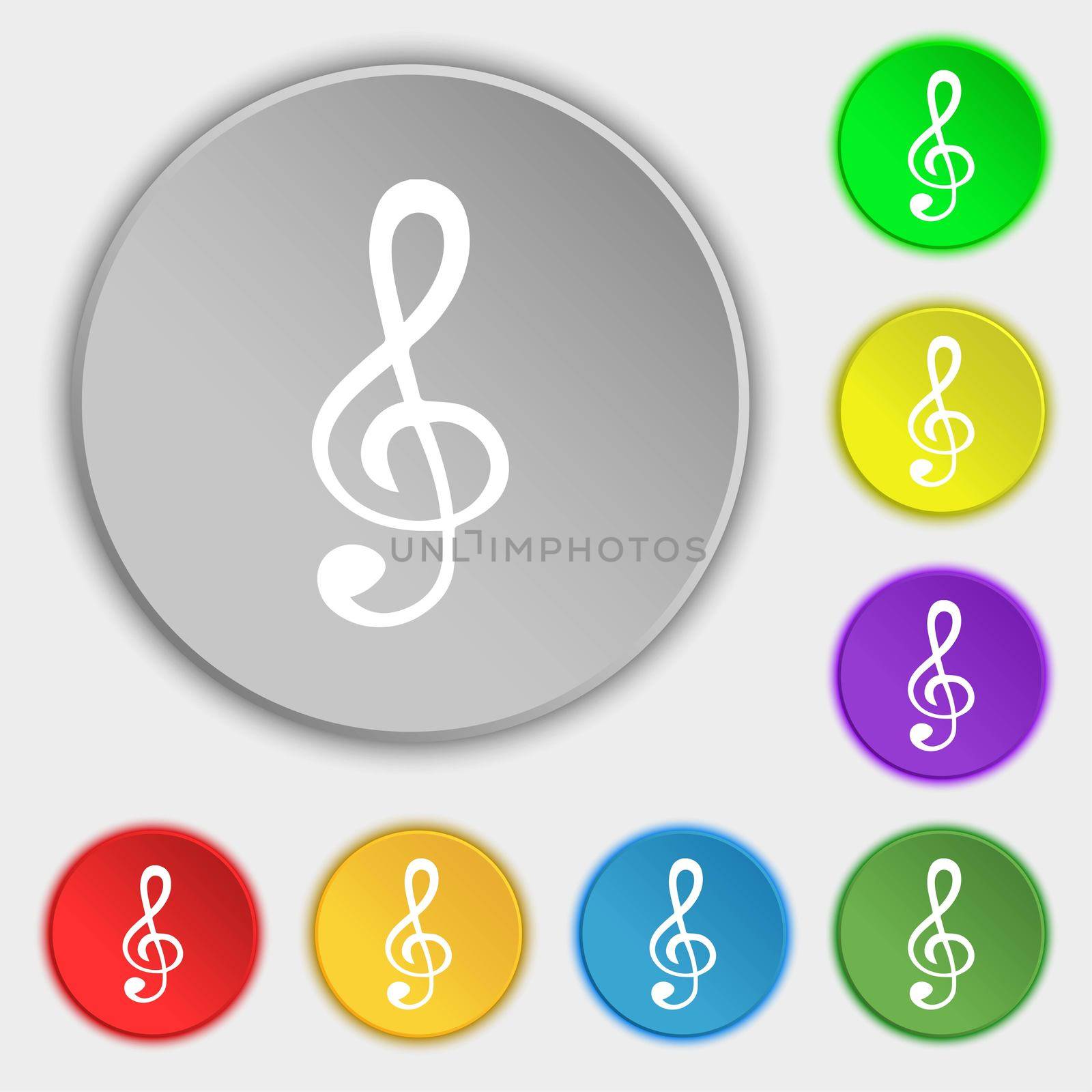 treble clef icon. Symbols on eight flat buttons. illustration