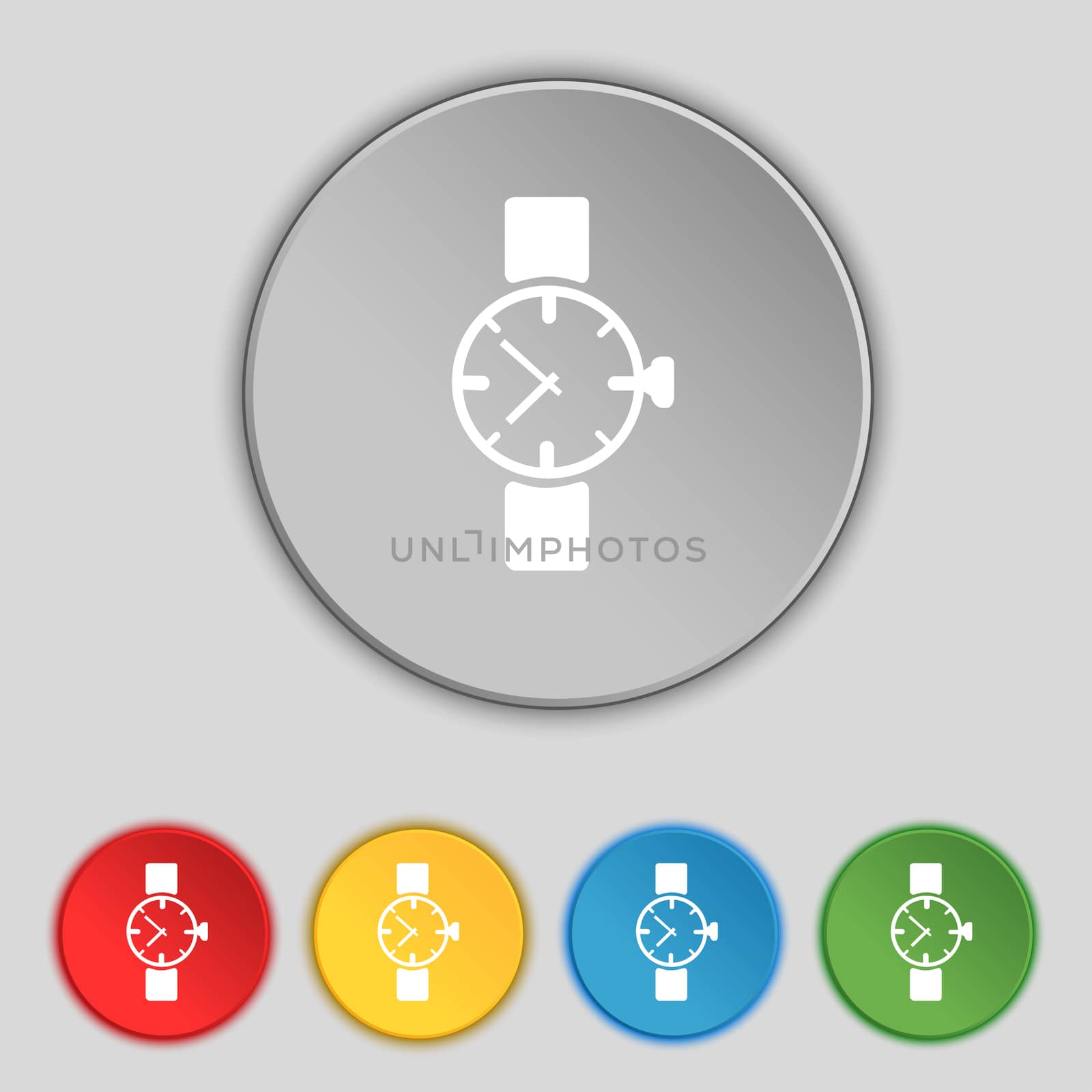 Wrist Watch sign icon. Mechanical clock symbol. Set colourful buttons. illustration