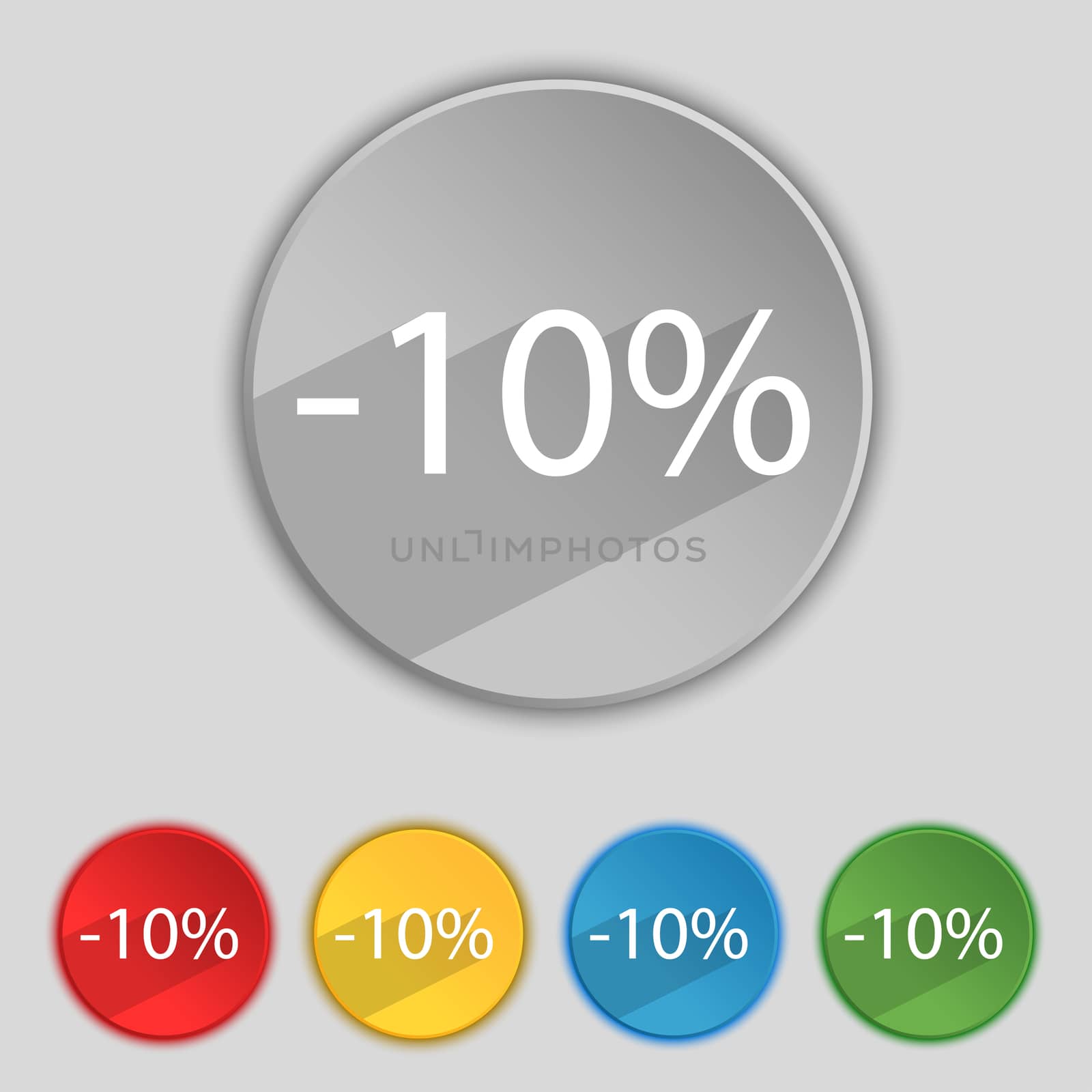 10 percent discount sign icon. Sale symbol. Special offer label. Set of colored buttons  by serhii_lohvyniuk