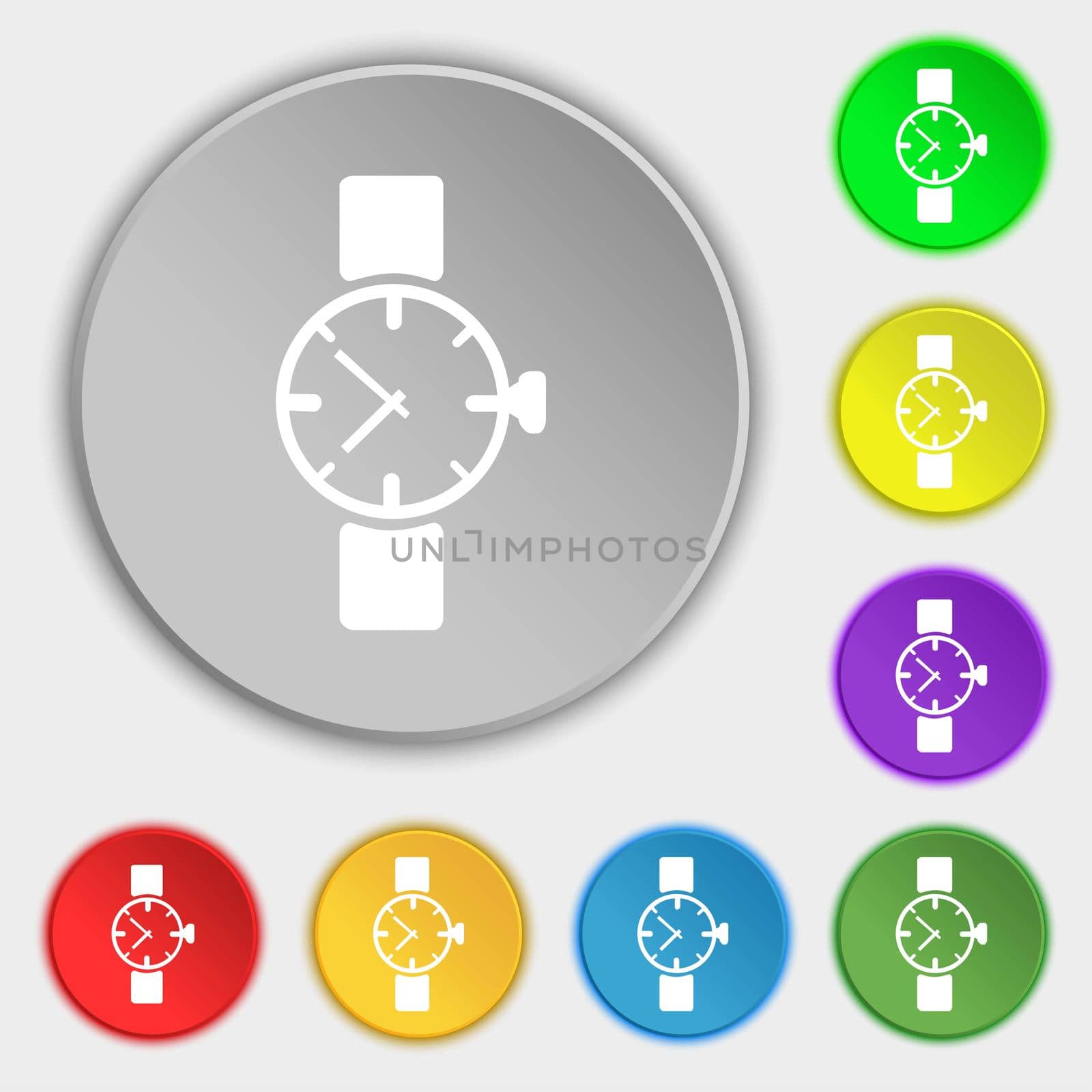 watches icon symbol . Symbols on eight flat buttons. illustration