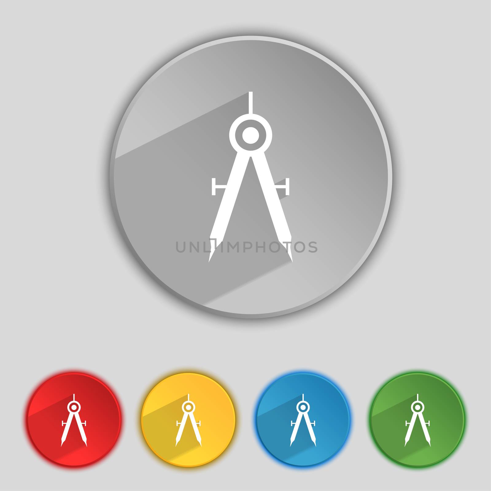 Mathematical Compass sign icon. Set of colored buttons.  by serhii_lohvyniuk
