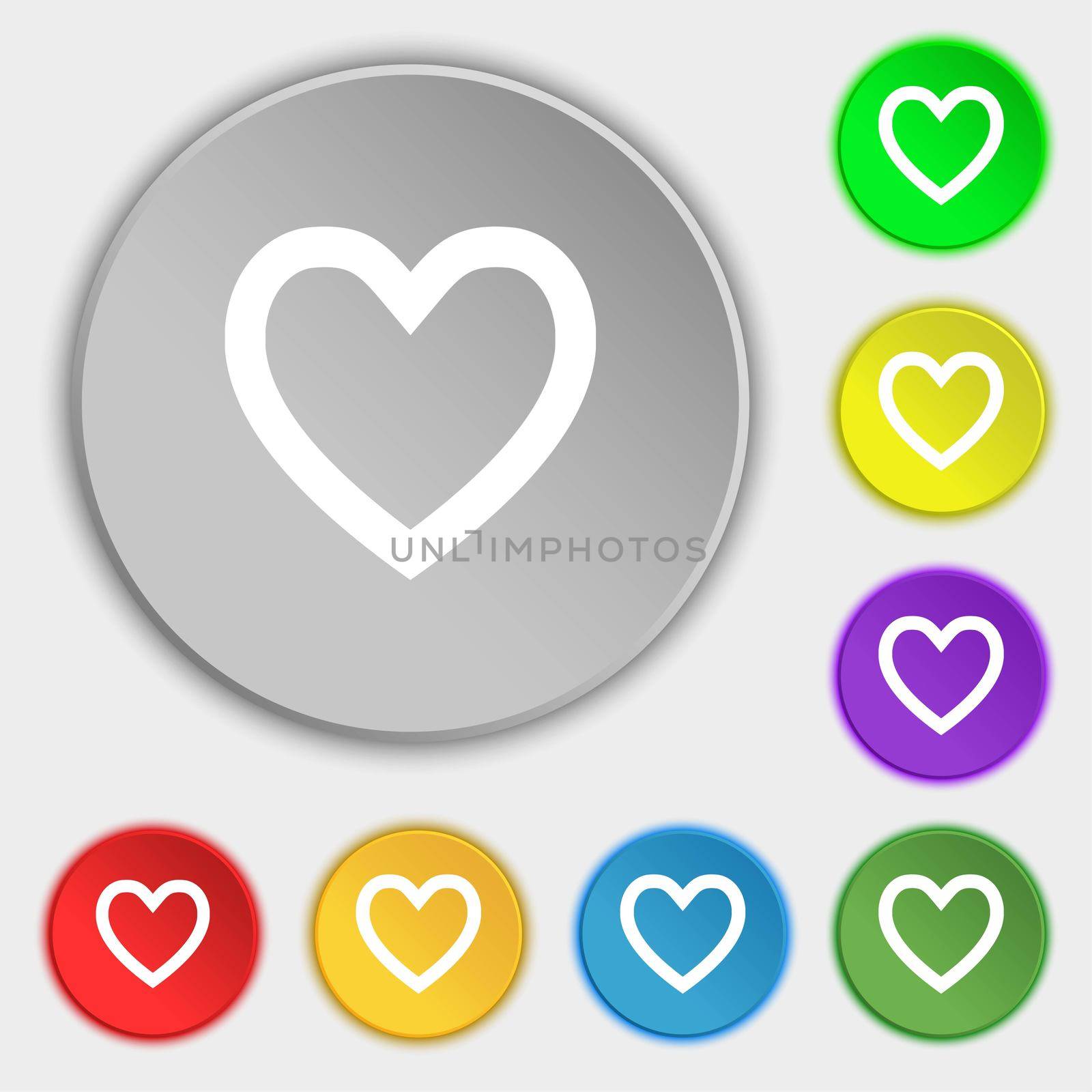 Heart sign icon. Love symbol. Symbols on eight flat buttons.  by serhii_lohvyniuk