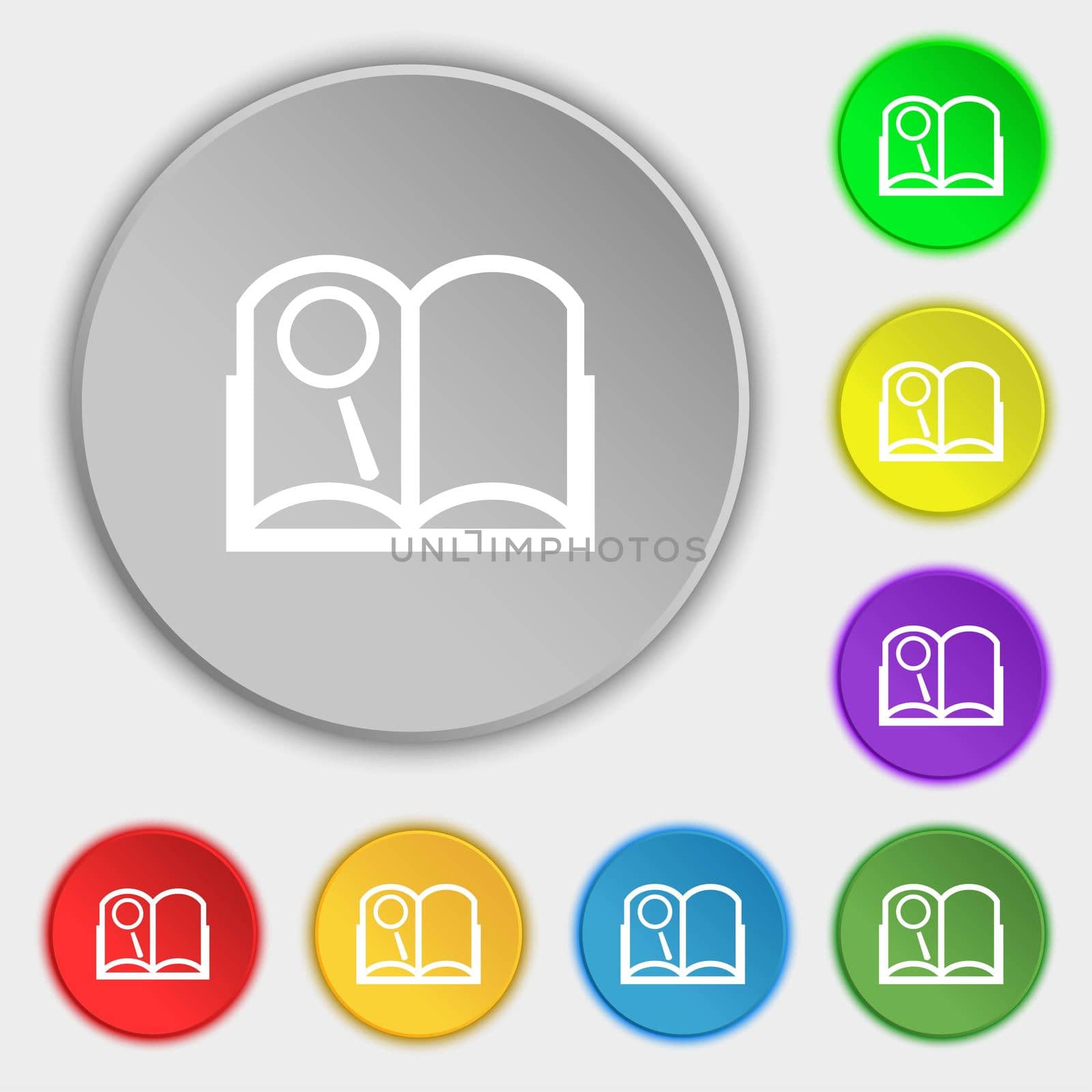 Book sign icon. Open book symbol. Symbols on eight flat buttons.  by serhii_lohvyniuk