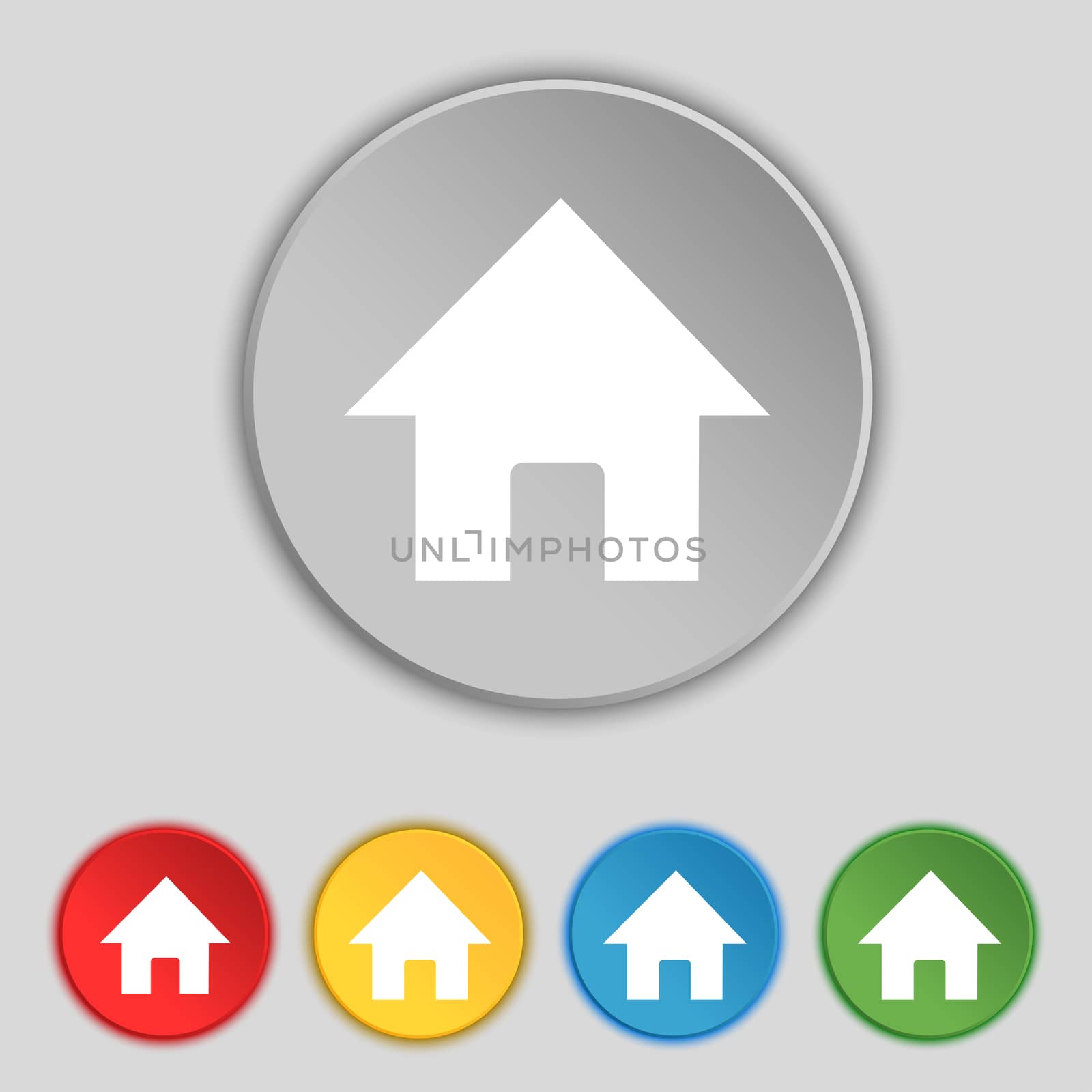 Home, Main page icon sign. Symbol on five flat buttons. illustration