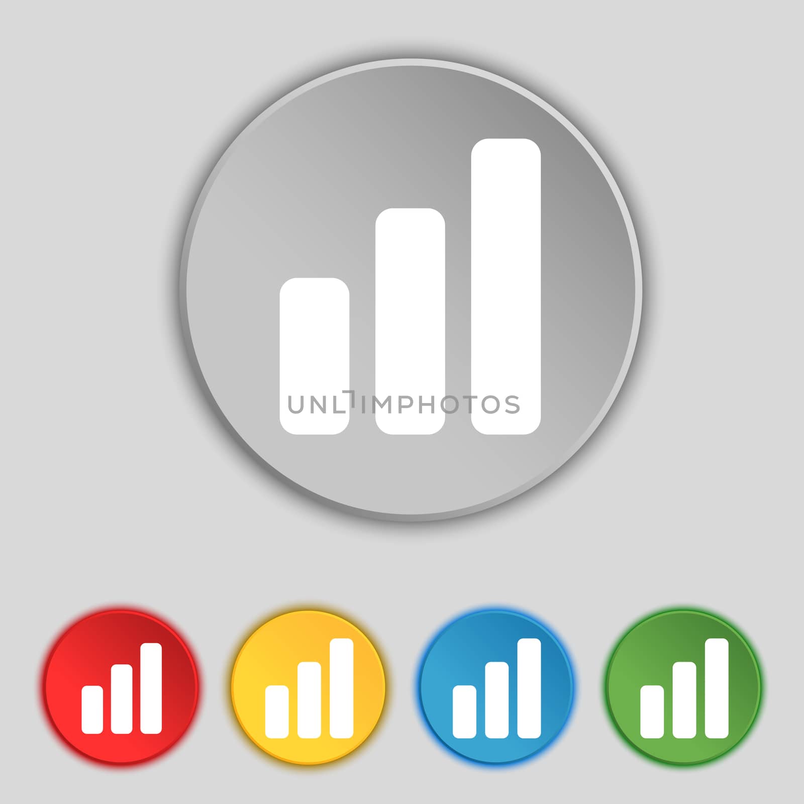 Growth and development concept. graph of Rate icon sign. Symbol on five flat buttons. illustration