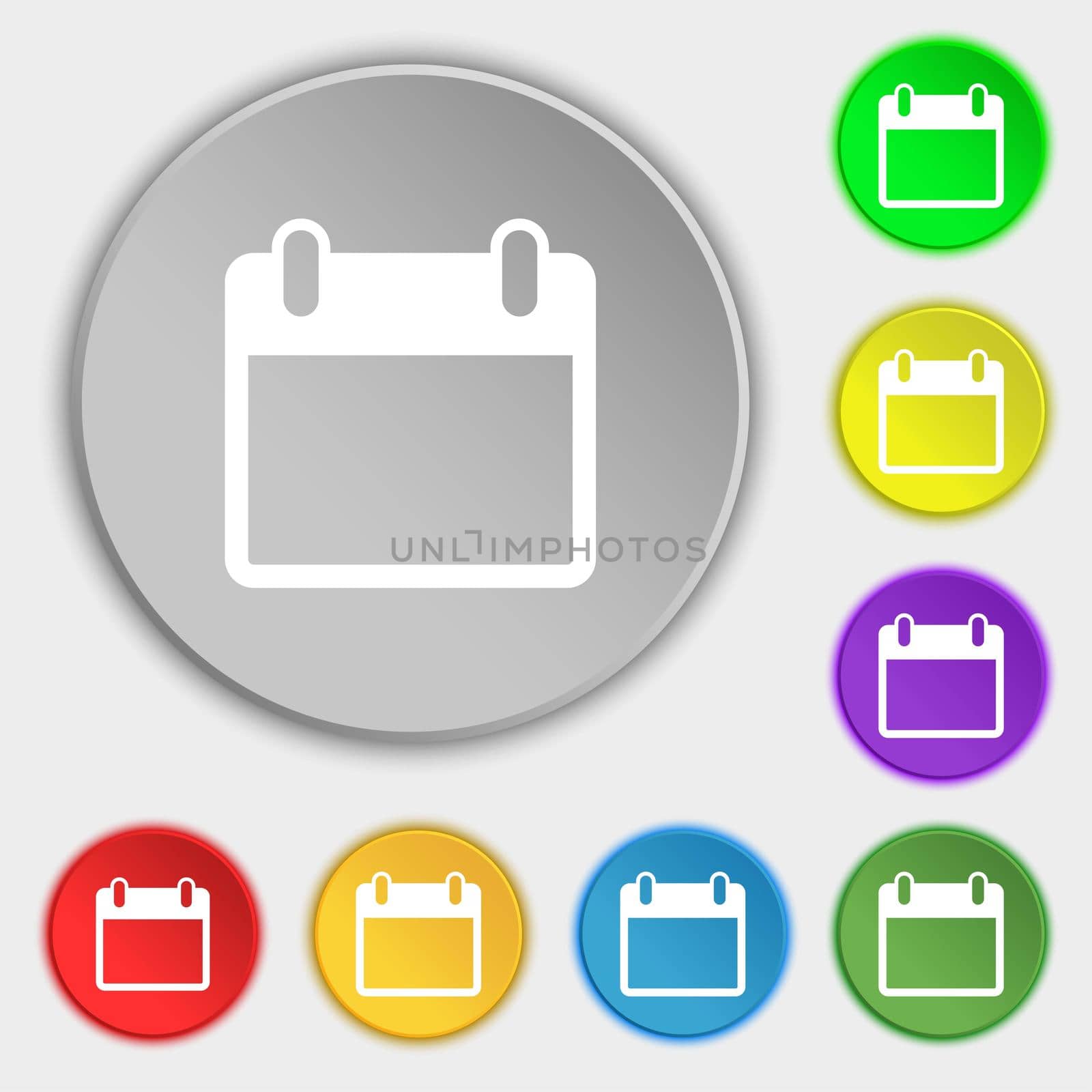 Calendar sign icon. days month symbol. Date button. Symbols on eight flat buttons. illustration