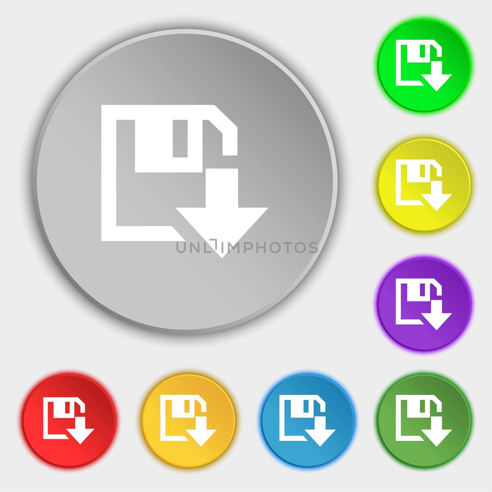floppy icon. Flat modern design. Symbols on eight flat buttons. illustration