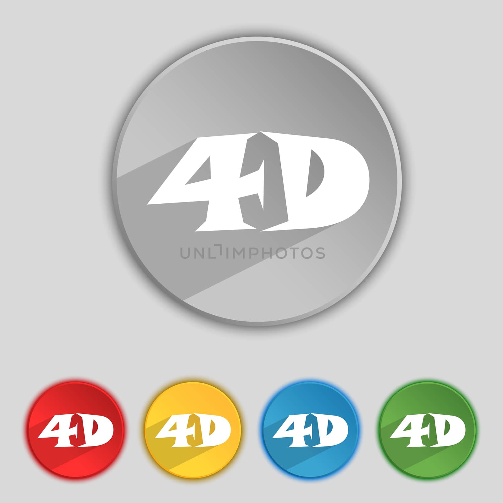 4D sign icon. 4D-New technology symbol. Set of colour buttons.  by serhii_lohvyniuk