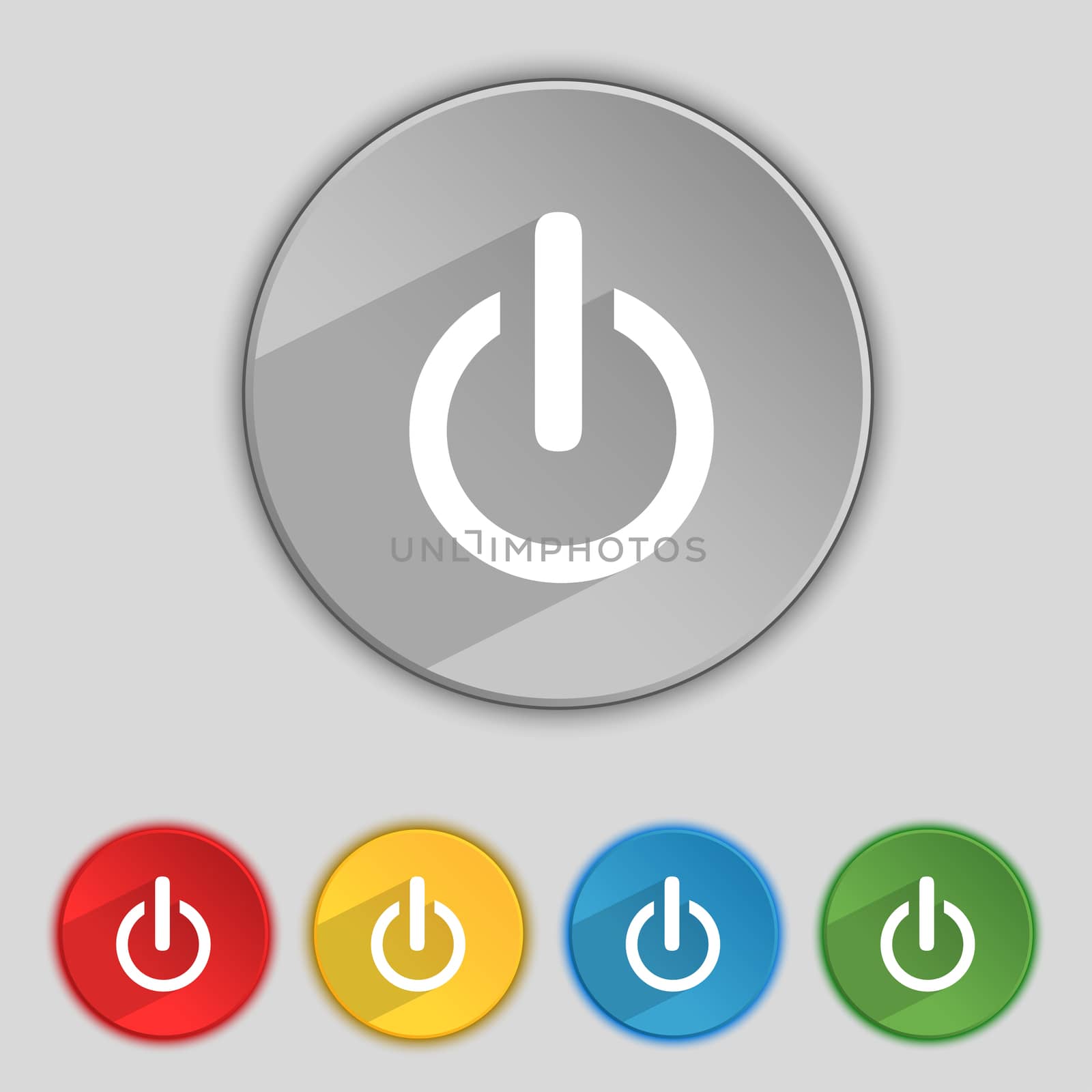 Power sign icon. Switch symbol. Turn on energy. Set of colourful buttons by serhii_lohvyniuk