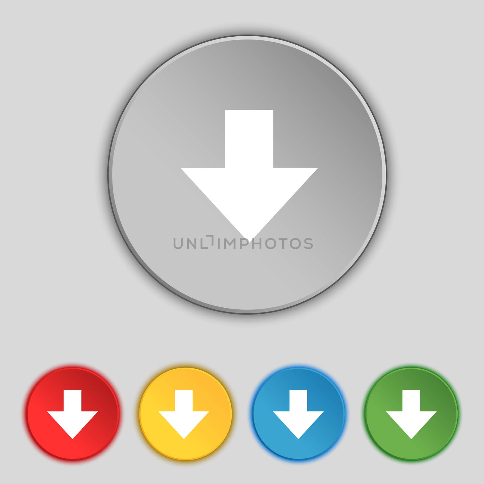 Download sign. Downloading flat icon. Load label. Set colourful buttons illustration